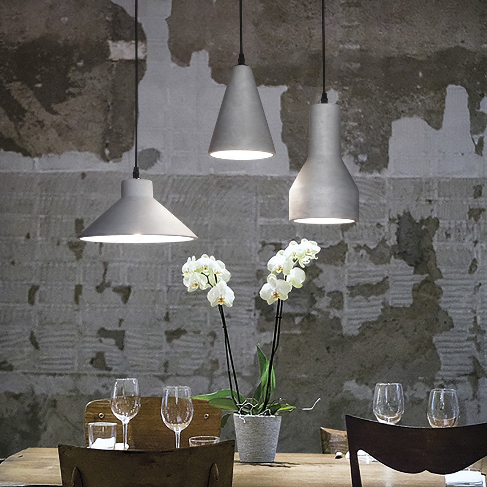 Sospensione Industrial-Minimal Oil-6 Metallo Cemento Grigio 1 Luce E27 129099