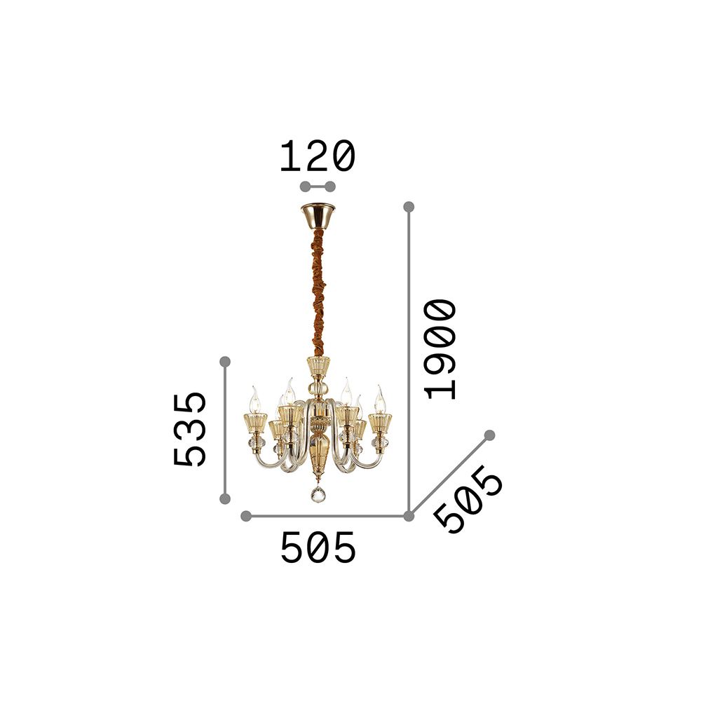 Lampadario Classico Strauss Vetro Oro 6 Luci E14 140605