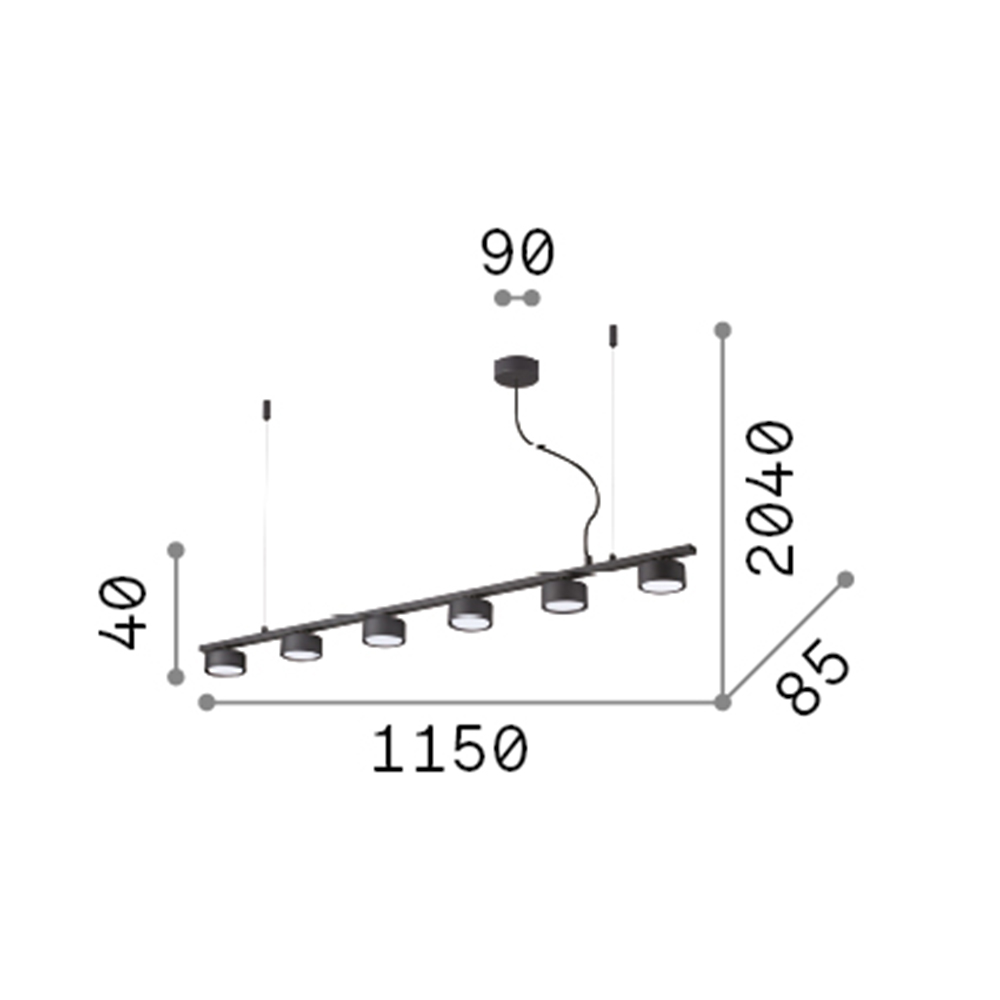 Sospensione Industrial-Minimal Minor Metallo Nero 6 Luci Gx53 9W 3000K 235486