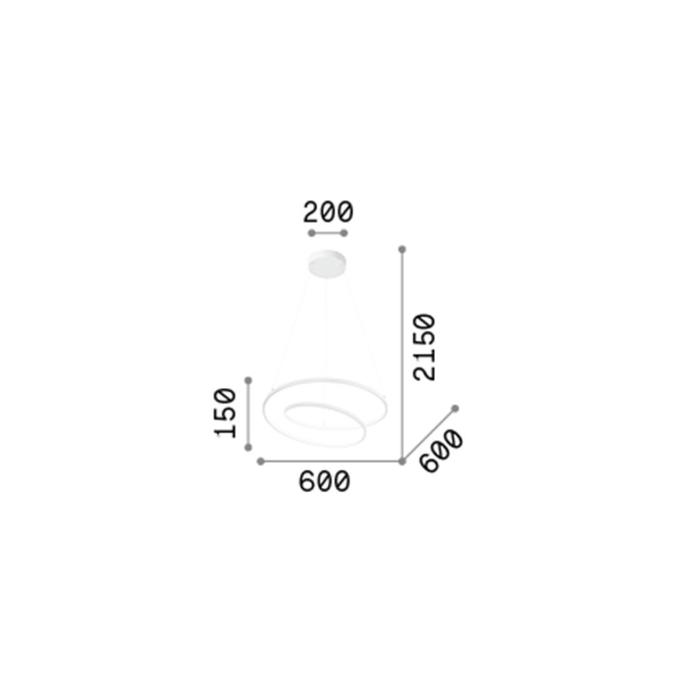 Sospensione Moderna Oz Metallo Nero Led 48W 3000K Luce Calda D60Cm On-Off 269436
