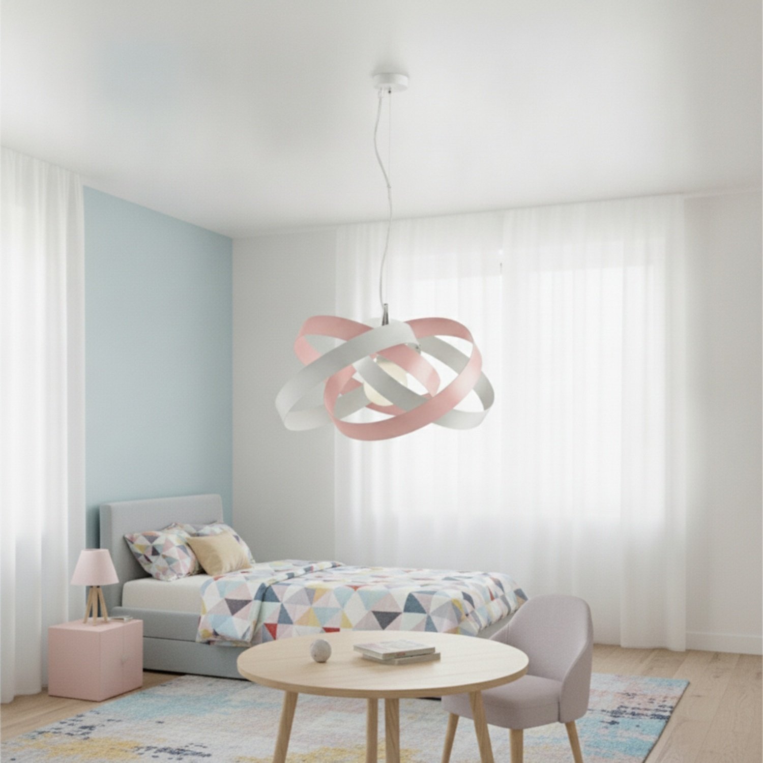 Sospensione Vertigo 1 Luce Bianco e Rosa LuceArt Classic BL156-1-BR