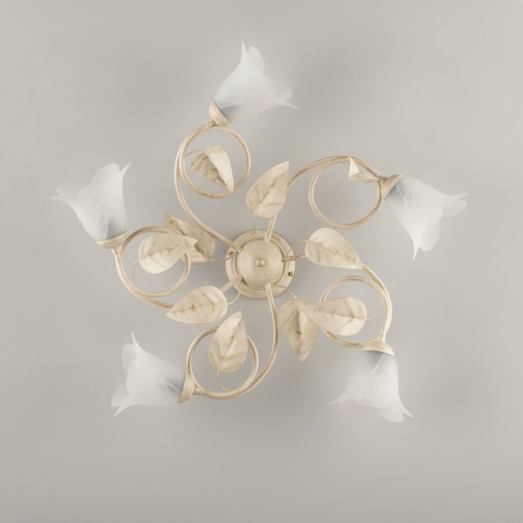 Plafoniera Arte Povera Limone 5 Luci Avorio e Bianco LuceArt Classic BL179-PL5-AV