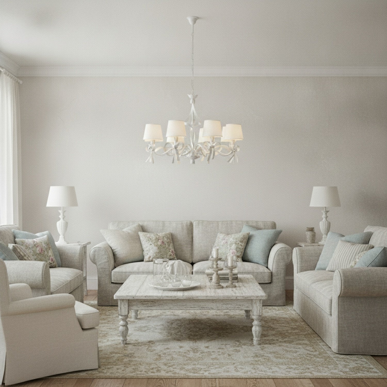 Lampadario Shabby Chic Lucy 8 Luci Bianco LuceArt Classic BL184-8-BCO-PARB