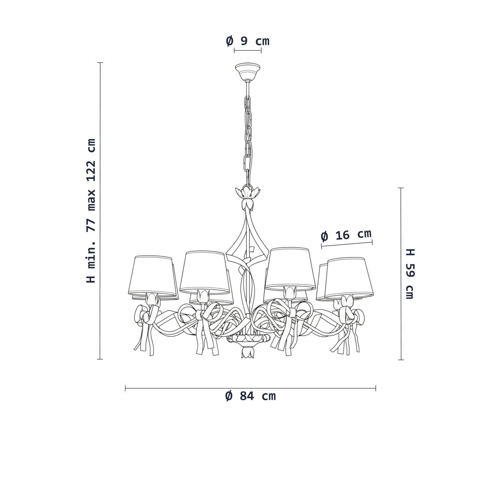 Lampadario Shabby Chic Lucy 8 Luci Bianco LuceArt Classic BL184-8-BCO-PARB