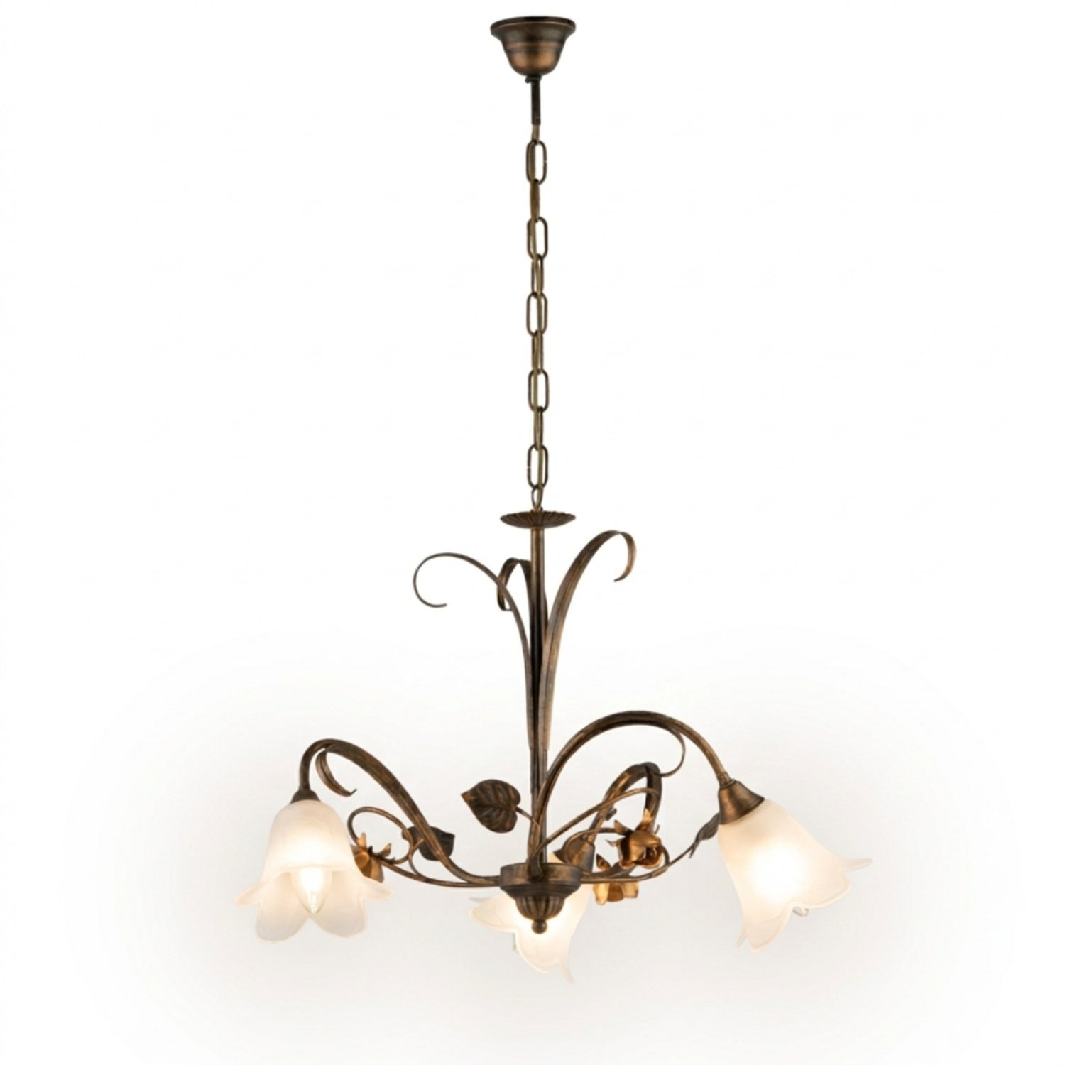 Lampadario Arte Povera Cestino 3 Luci Marrone e Bianco LuceArt Classic BL26-3-BR