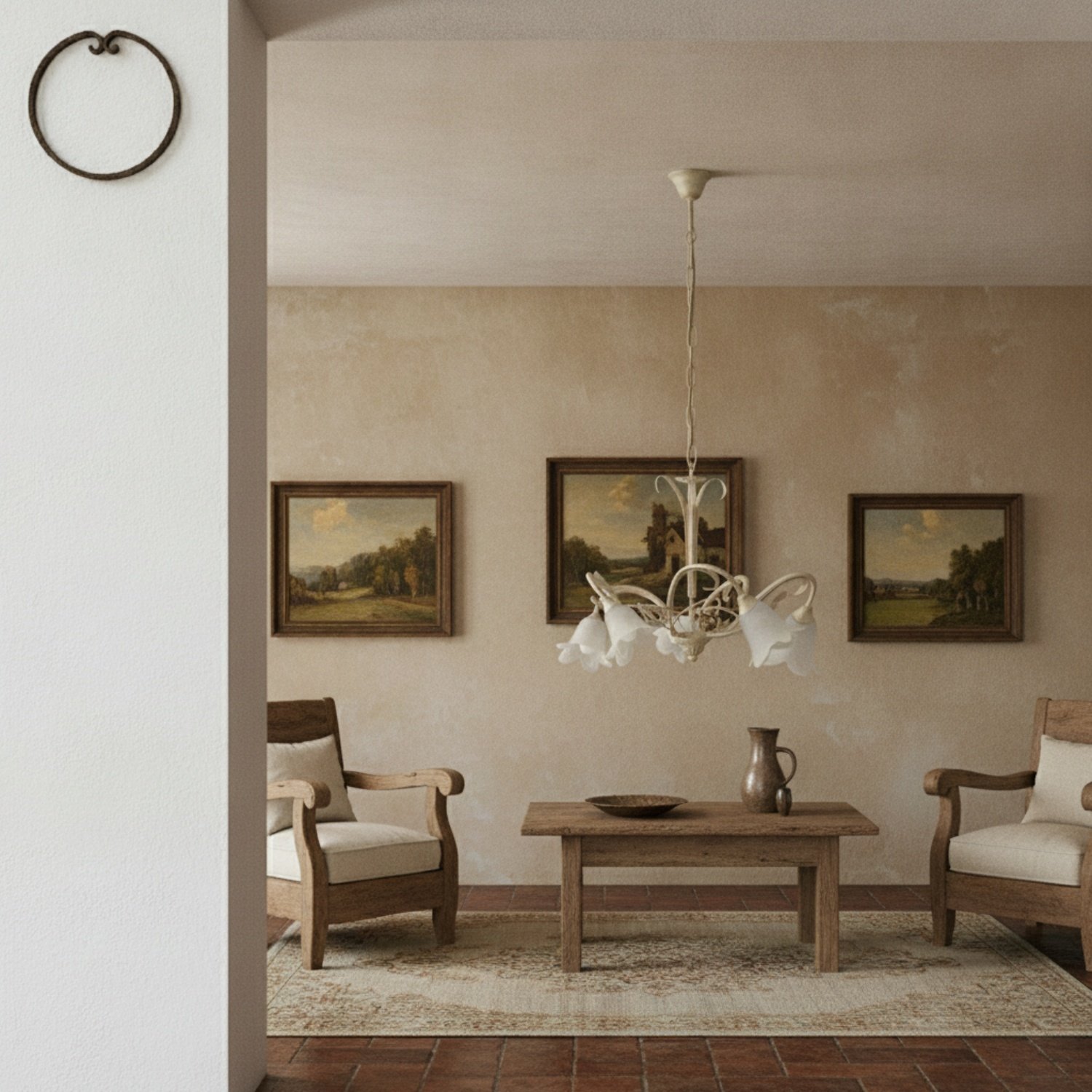 Lampadario Arte Povera Cestino 5 Luci Avorio e Bianco LuceArt Classic BL26-5-AV