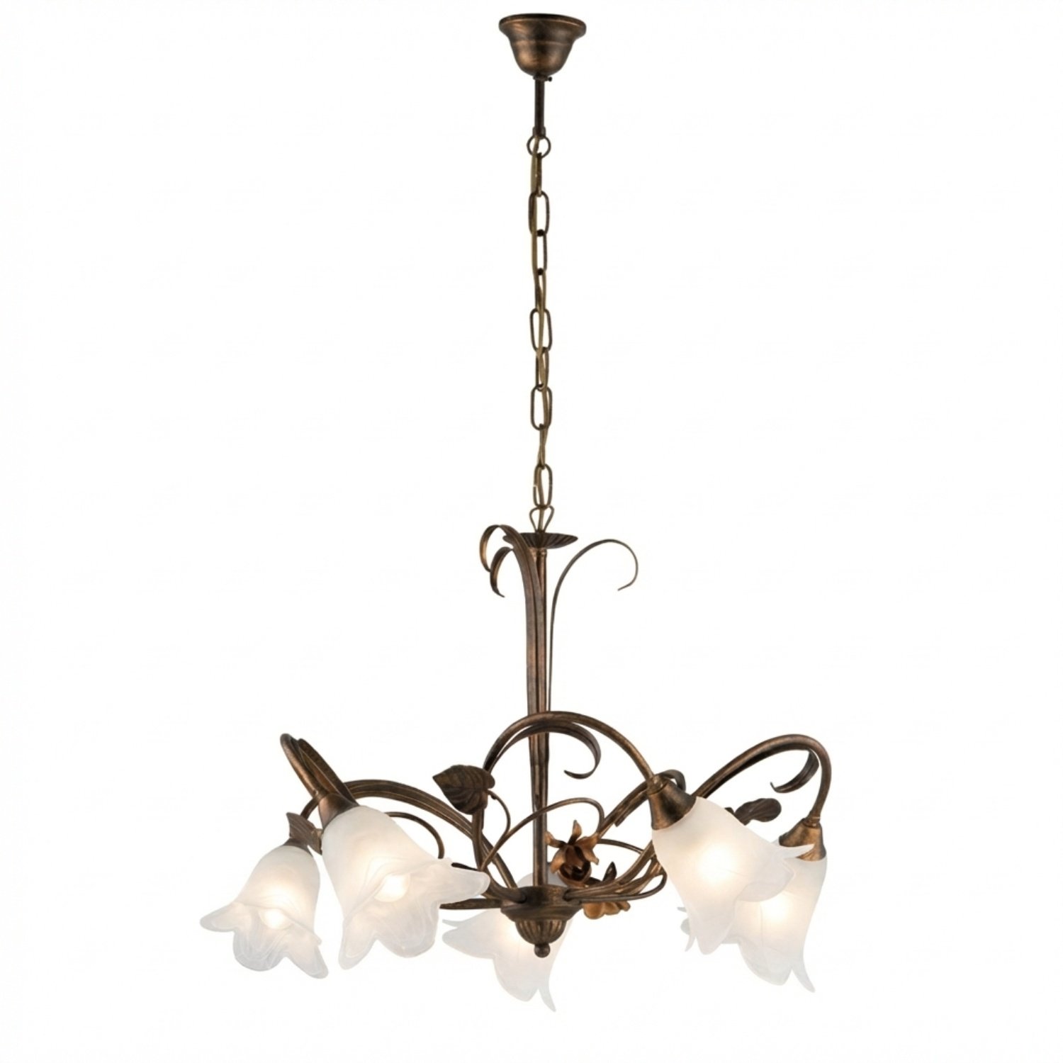 Lampadario Arte Povera Cestino 5 Luci Marrone e Bianco LuceArt Classic BL26-5-BR