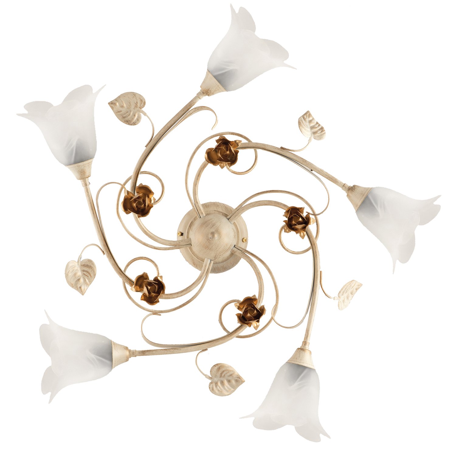 Plafoniera Arte Povera Cestino 5 Luci Avorio e Bianco LuceArt Classic BL26-PL5-AV