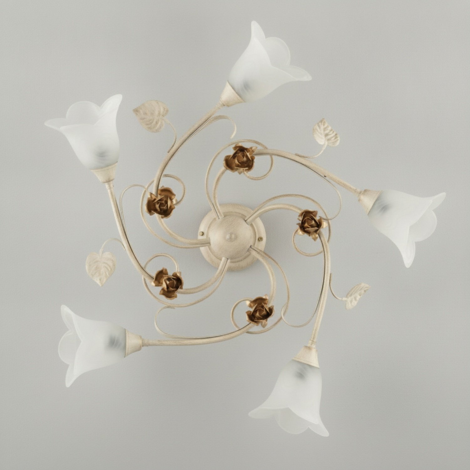 Plafoniera Arte Povera Cestino 5 Luci Avorio e Bianco LuceArt Classic BL26-PL5-AV
