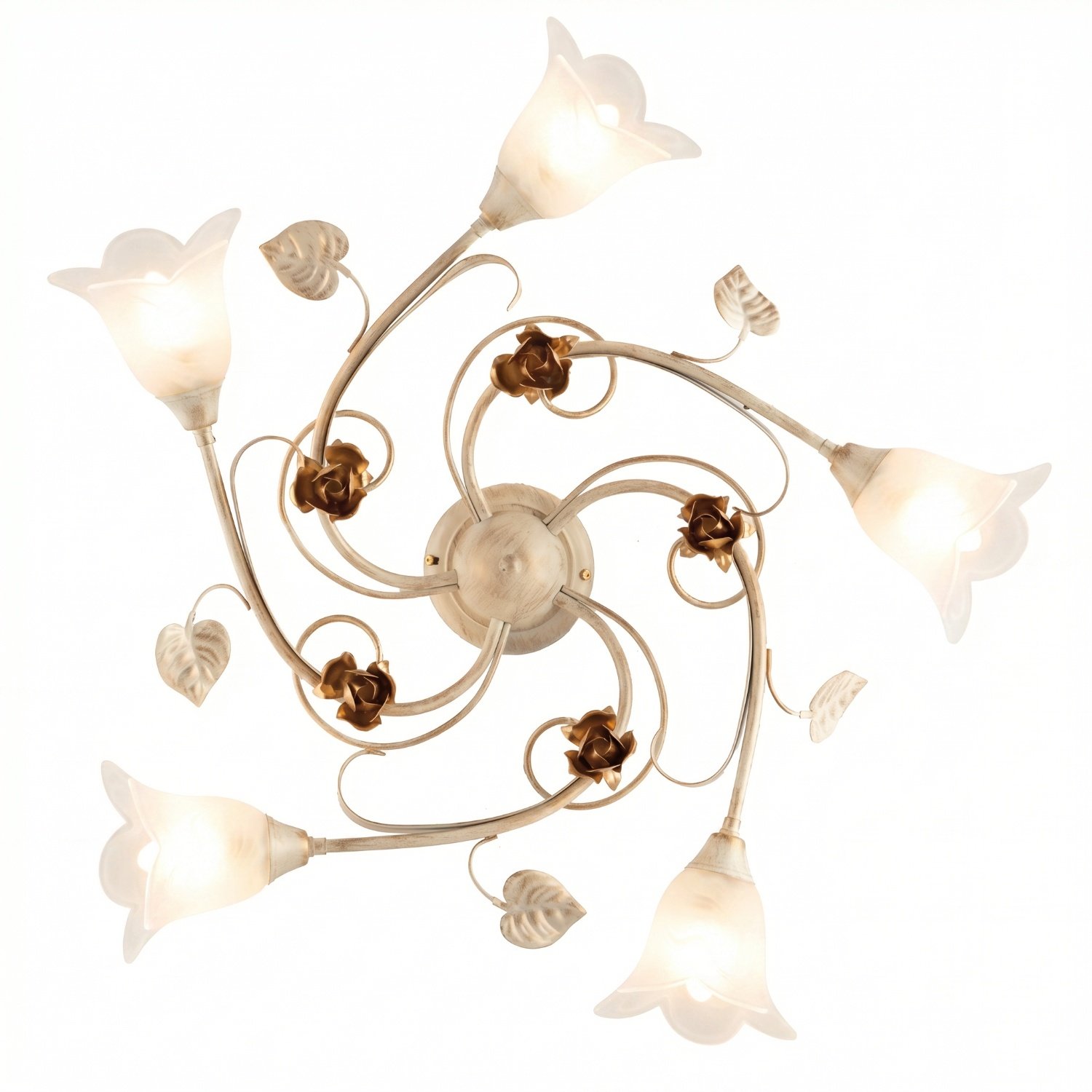 Plafoniera Arte Povera Cestino 5 Luci Avorio e Bianco LuceArt Classic BL26-PL5-AV