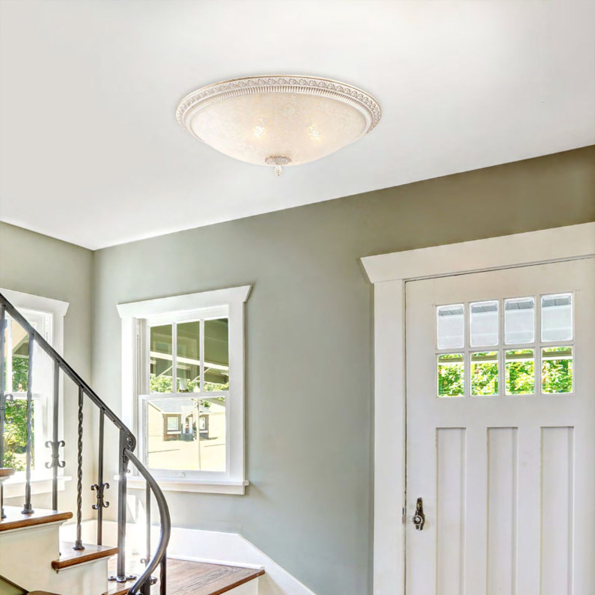 Plafoniera Contemporanea Pascal Metallo Bianco 3 Luci Diffusori Vetro C908-CL-03-W