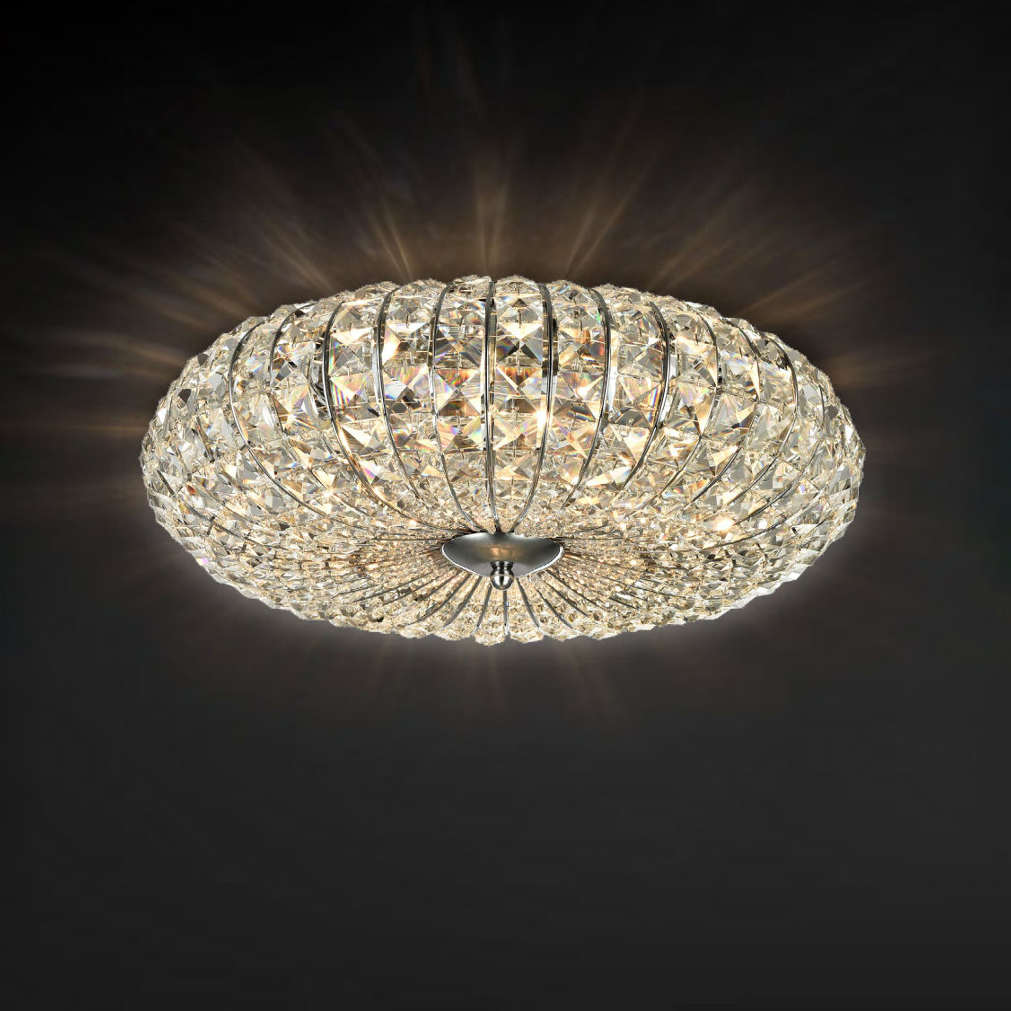 Plafoniera Contemporanea Broche Metallo Nichel 6 Luci Cristalli DIA902-06-N