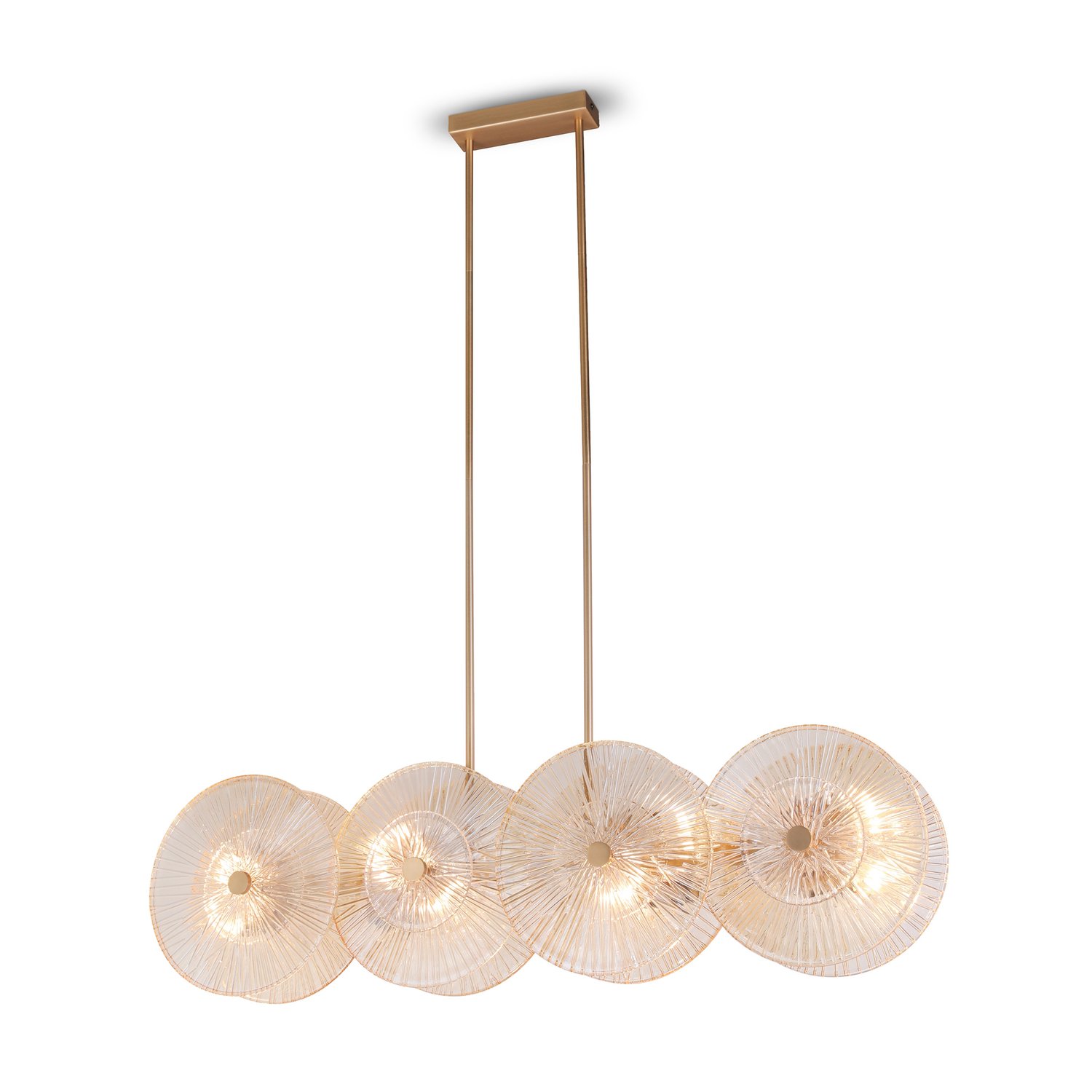 Lampadario Contemporaneo Aster Lineare Metallo Oro 8 Luci Diffusore Vetro
