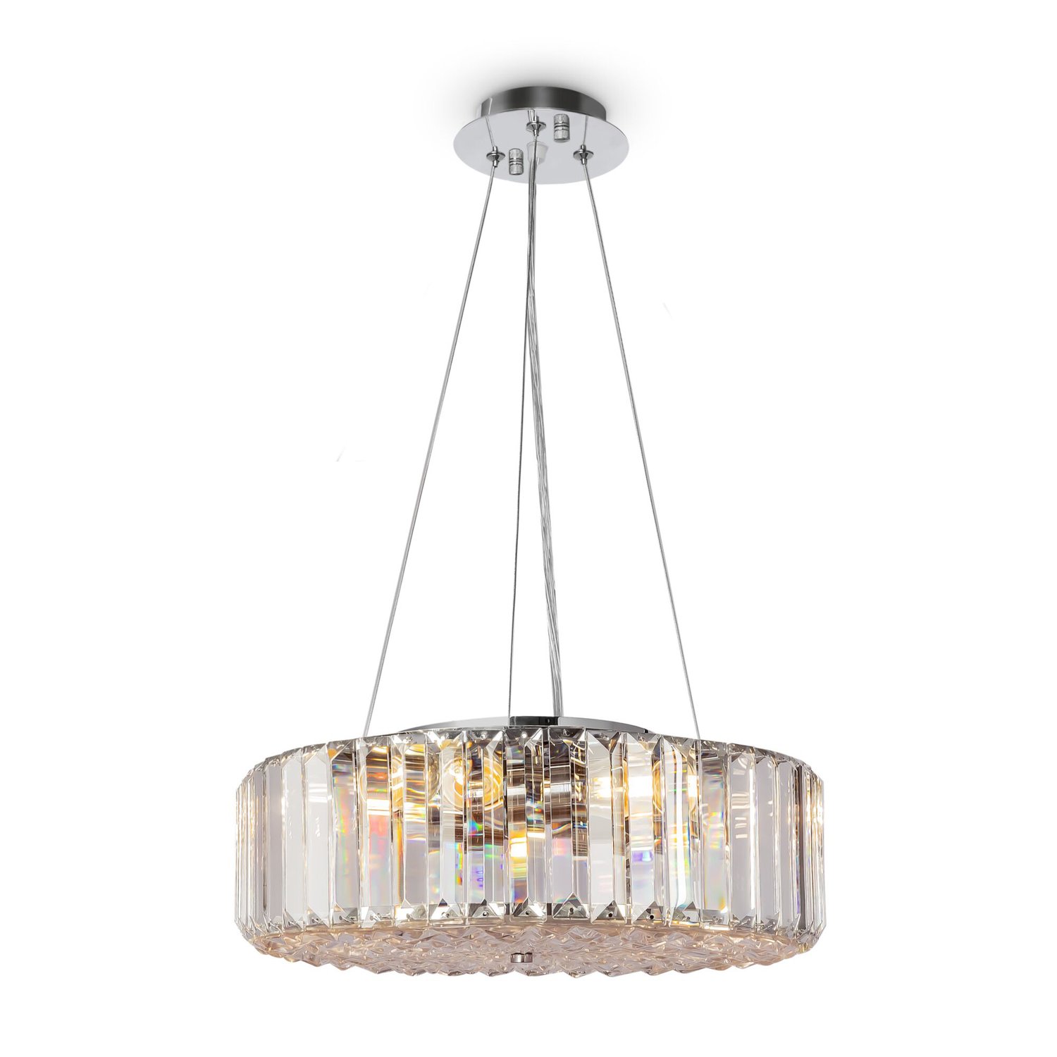 Lampadario Contemporaneo Recinto Metallo Cromo 6 Luci Diffusori Vetro