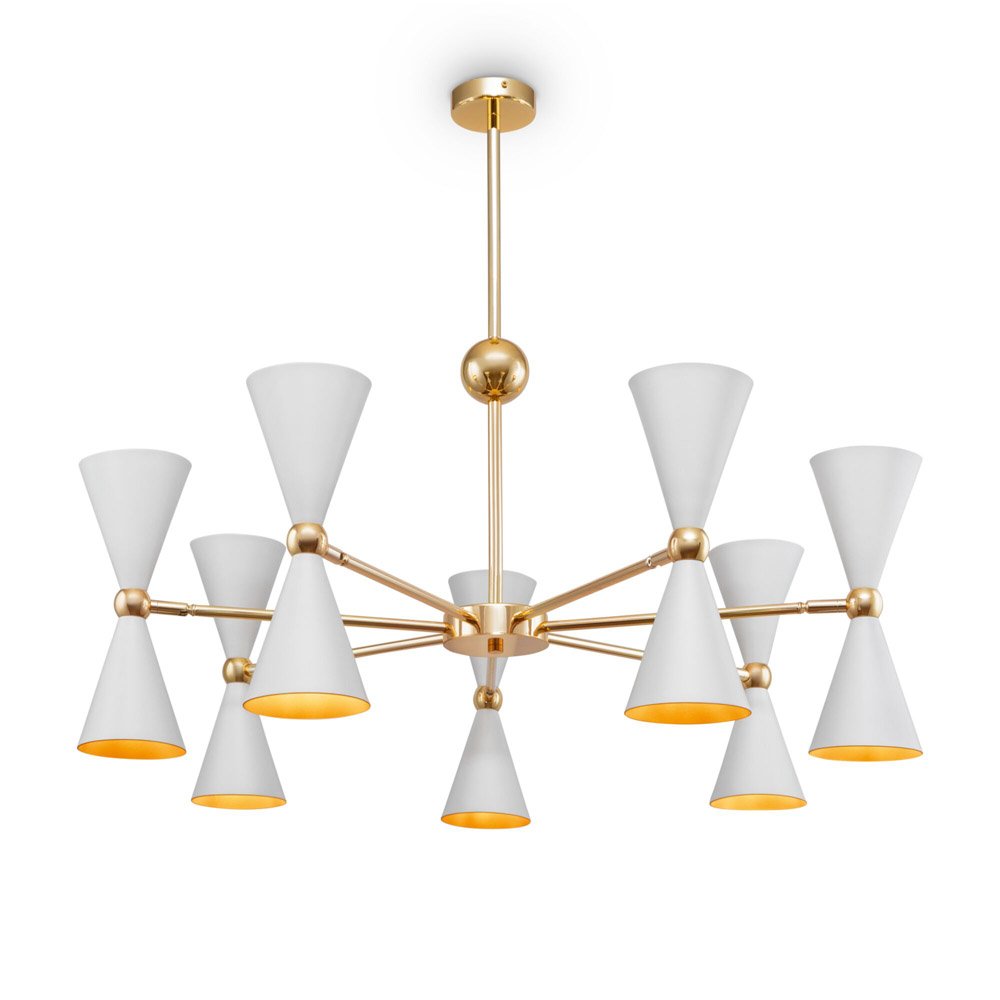 Lampadario Contemporaneo Vesper Metallo Bianco Oro 14 Luci