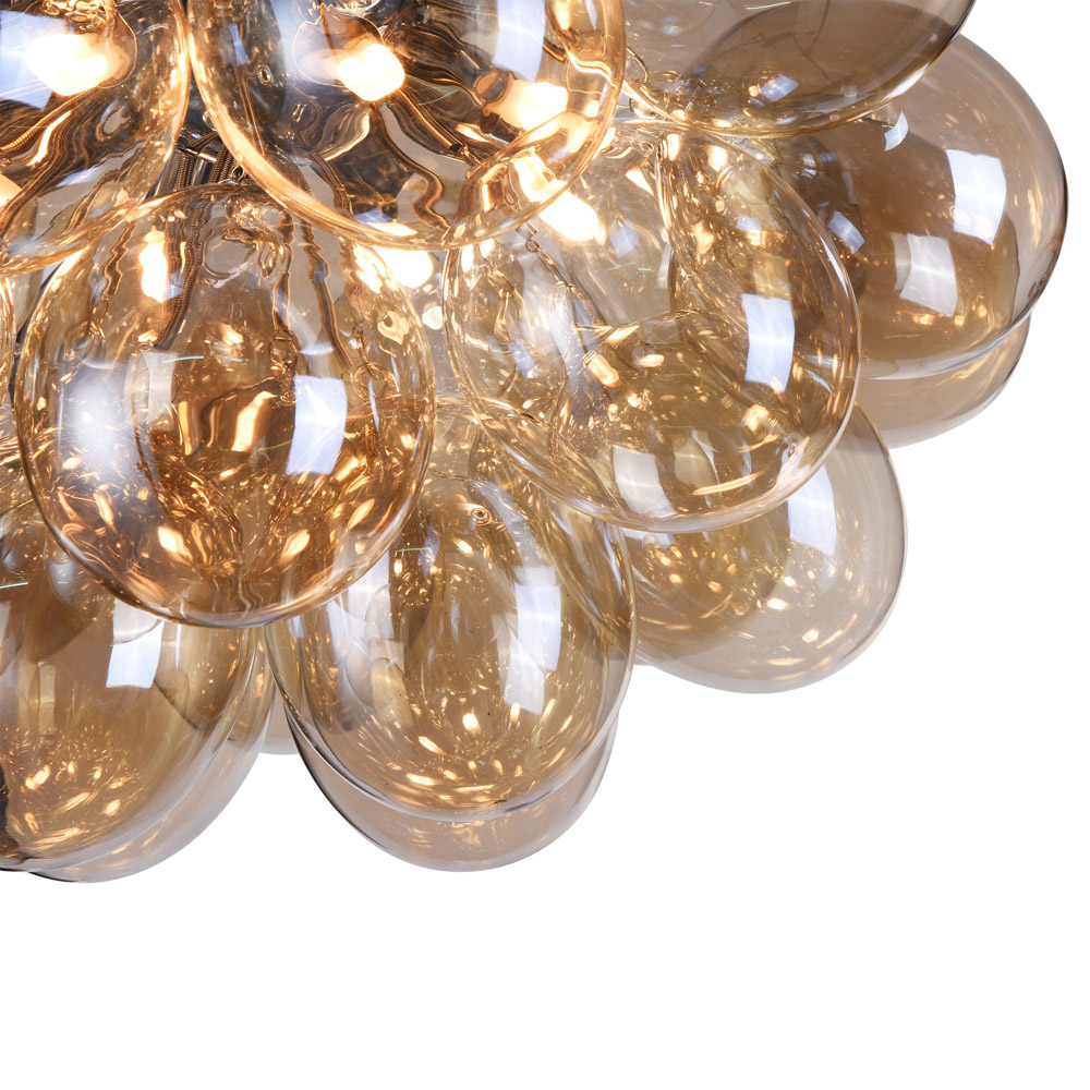 Plafoniera Contemporanea Baldo Metallo Nichel 8 Luci Diffusori Cognac MOD112CL-08G