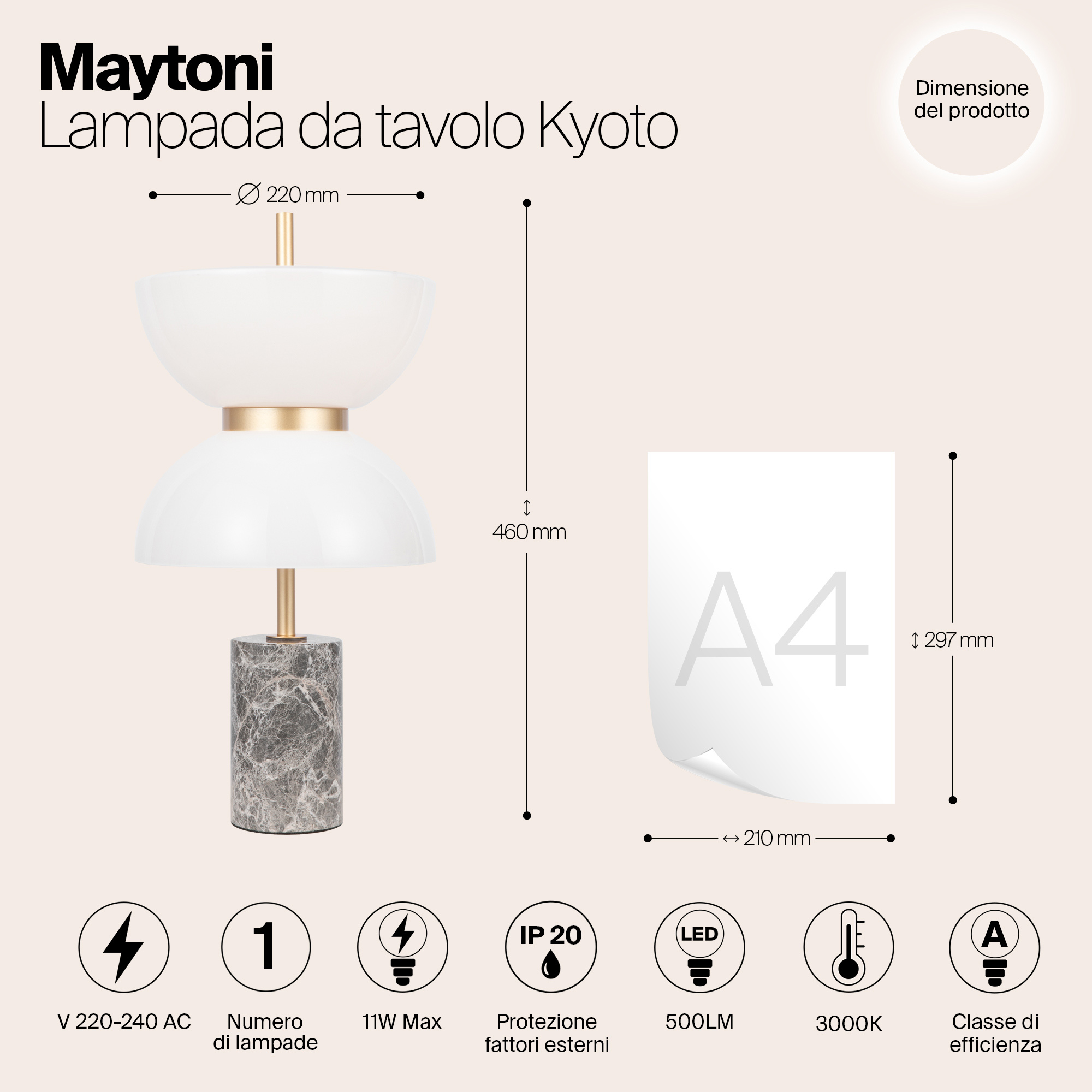 Lampada Da Tavolo Moderna Kyoto Metallo Grigio Led Integrato 11W Ip20 MOD178TL-L11GR3K