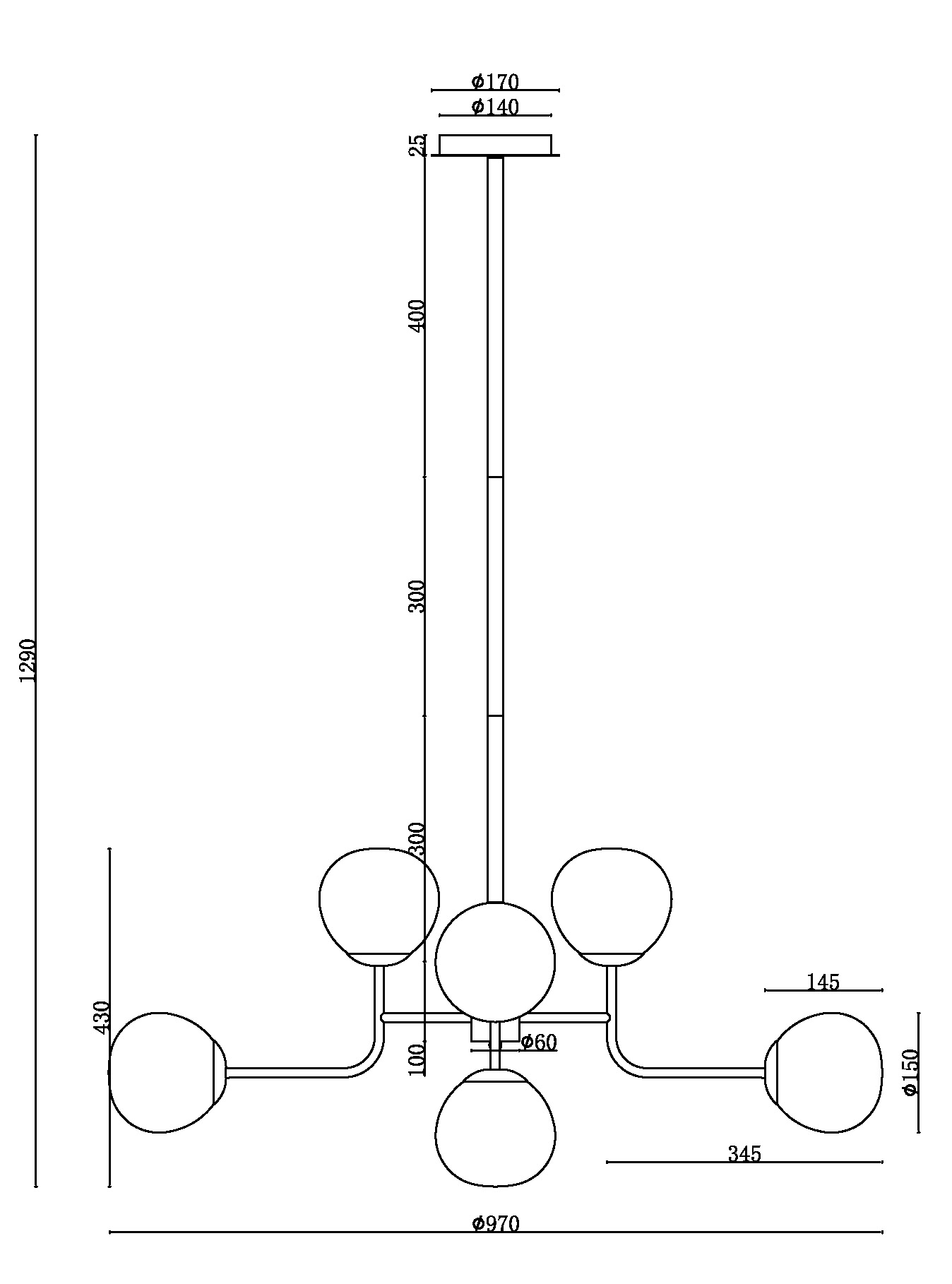 Lampadario Sospensione Erich Metallo Nichel 8 Luci Diffusori Bianchi MOD221-PL-08-N