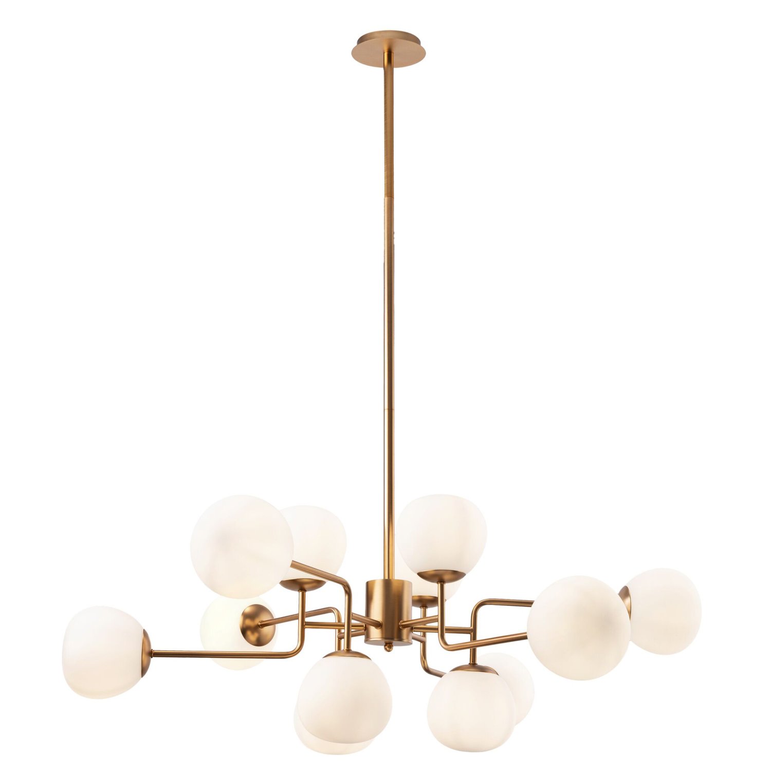 Lampadario Sospensione Erich Metallo Ottone 12 Luci Diffusori Bianchi