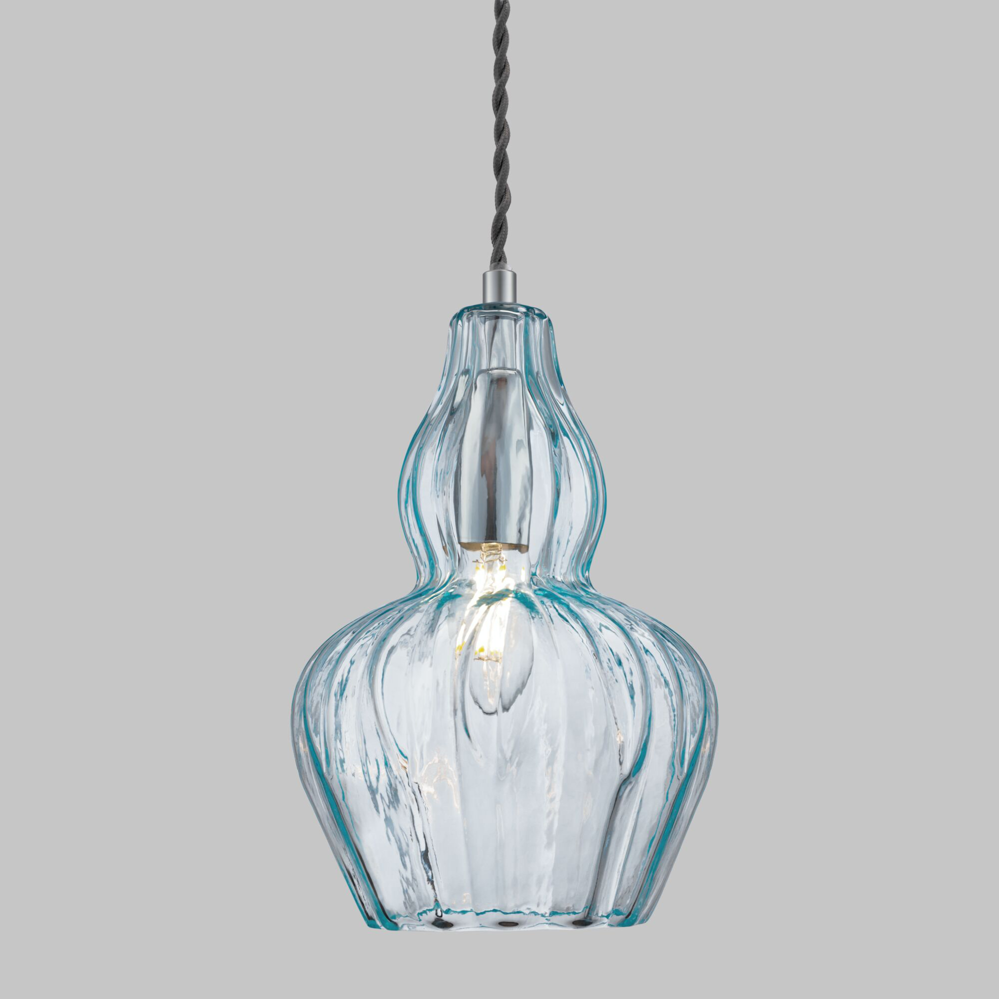 Sospensione Contemporanea Eustoma Metallo Nichel 1 Luce Diffusore Vetro Blu MOD238-PL-01-BL
