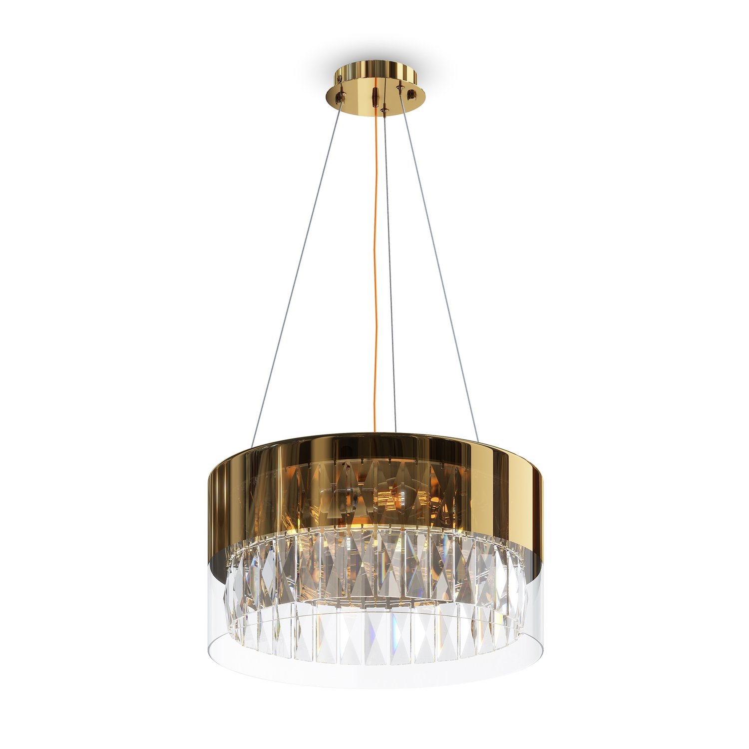 Lampadario Contemporaneo Wonderle Acciaio Oro 4 Luci Diffusori Vetro