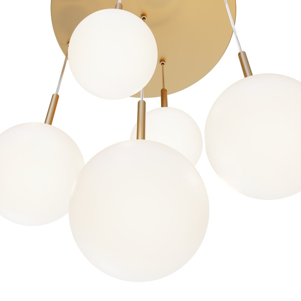 Lampadario A Sospensione Moderno Basic Form Metallo Oro Vetro 5 Luci E14 40W MOD321PL-05G1