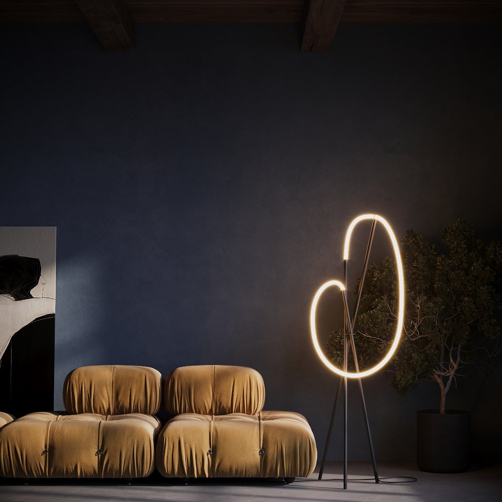Piantana Moderna Crochet Alluminio Nero Tubo Led Flessibile 36W 3000K Ip20 MOD369FL-L36B3K