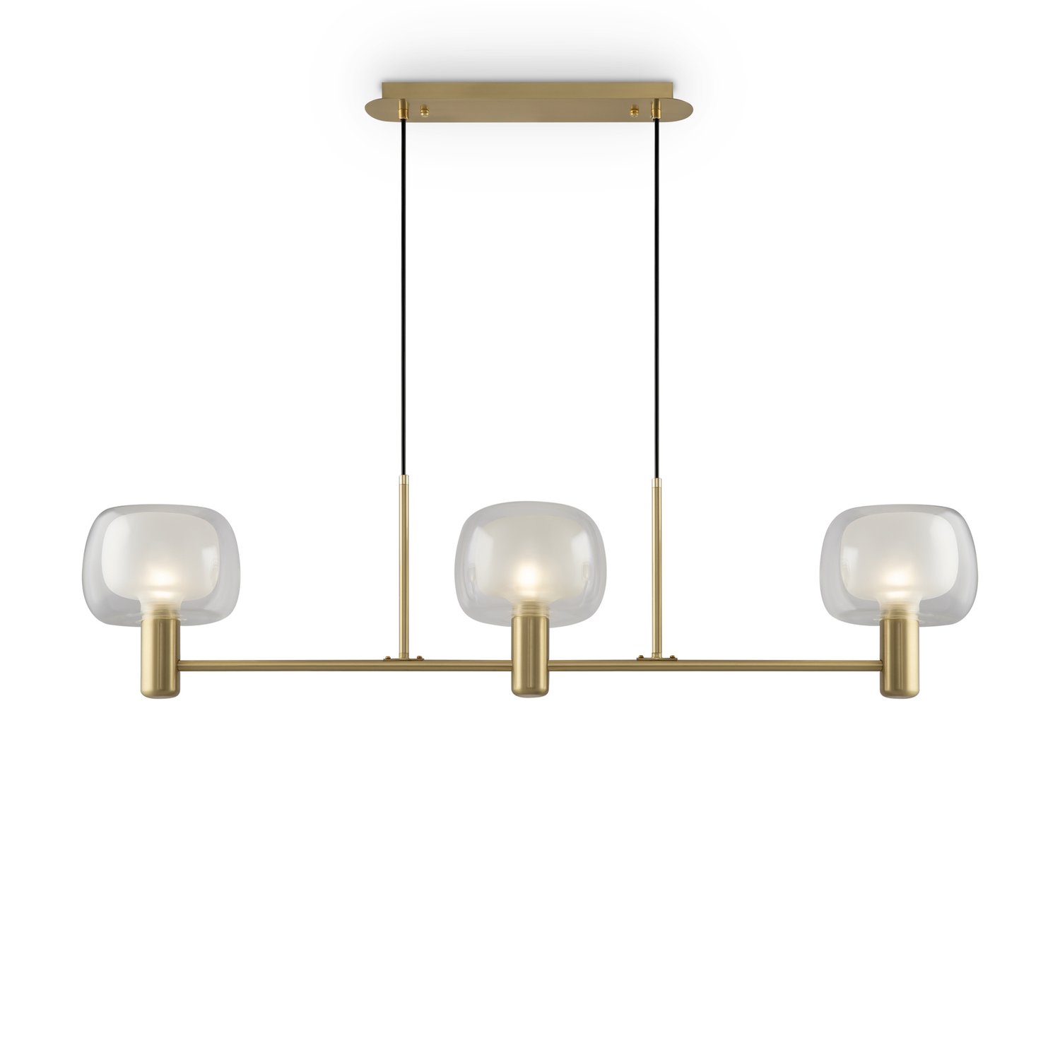 Lampadario Contemporaneo Vision Alluminio Oro 3 Luci Diffusori Vetro Trasp