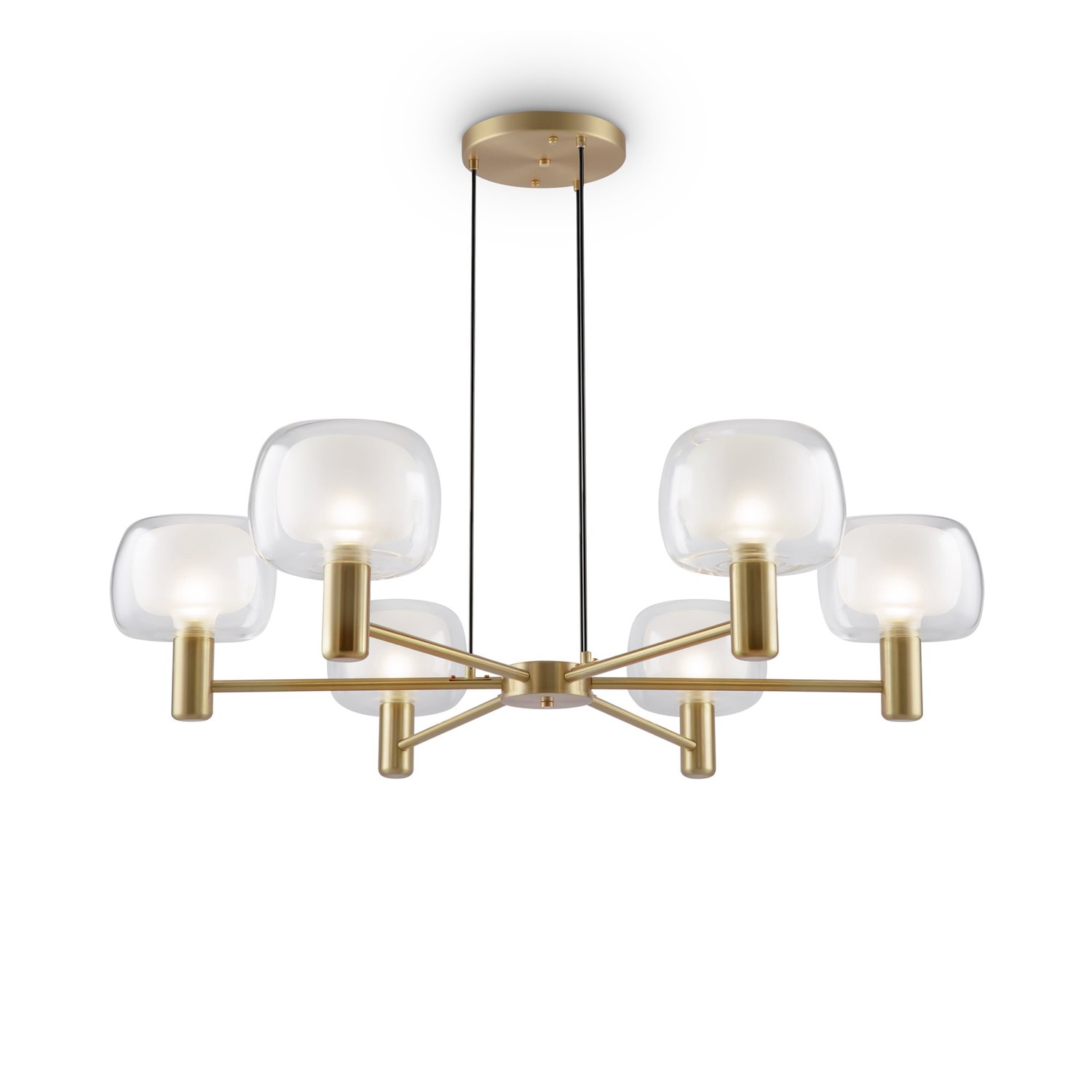 Lampadario Contemporaneo Vision Alluminio Oro 6 Luci Diffusori Vetro Trasp