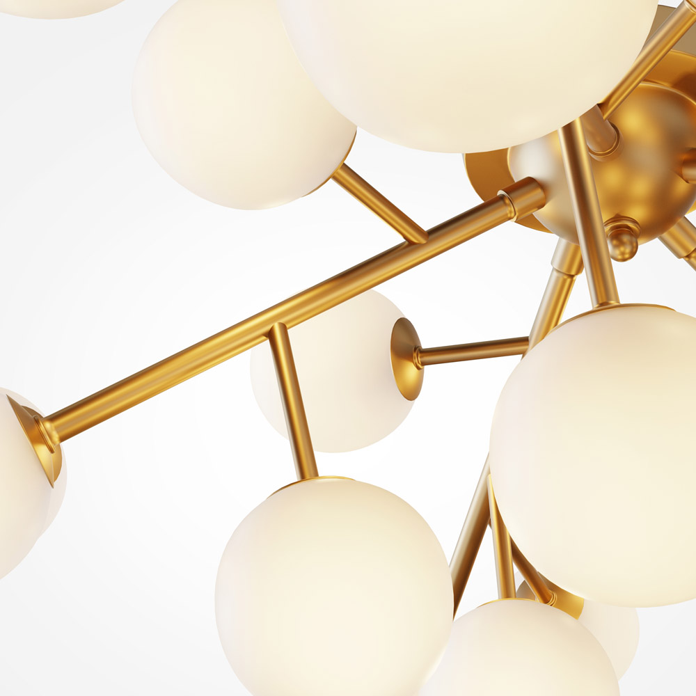 Plafoniera Contemporanea Dallas Metallo Oro 20 Luci Diffusori Cognac MOD545CL-20BS