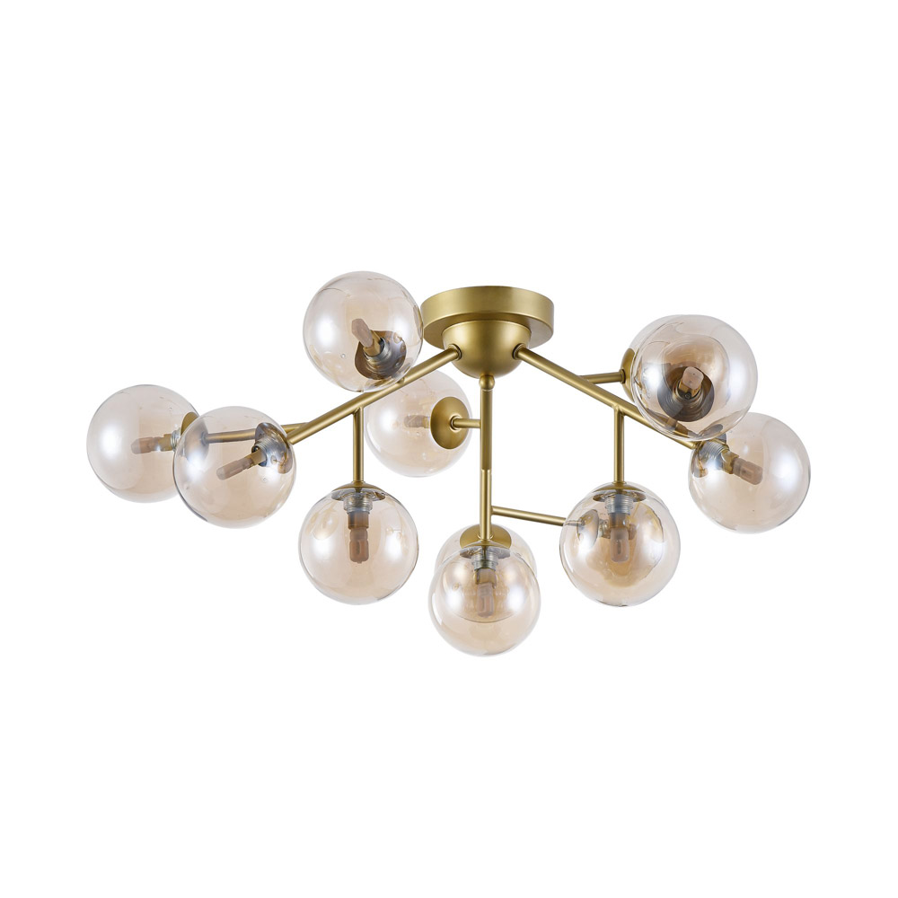 Image of Lampadario Contemporaneo Dallas Metallo Oro 12 Luci Diffusori Ambra
