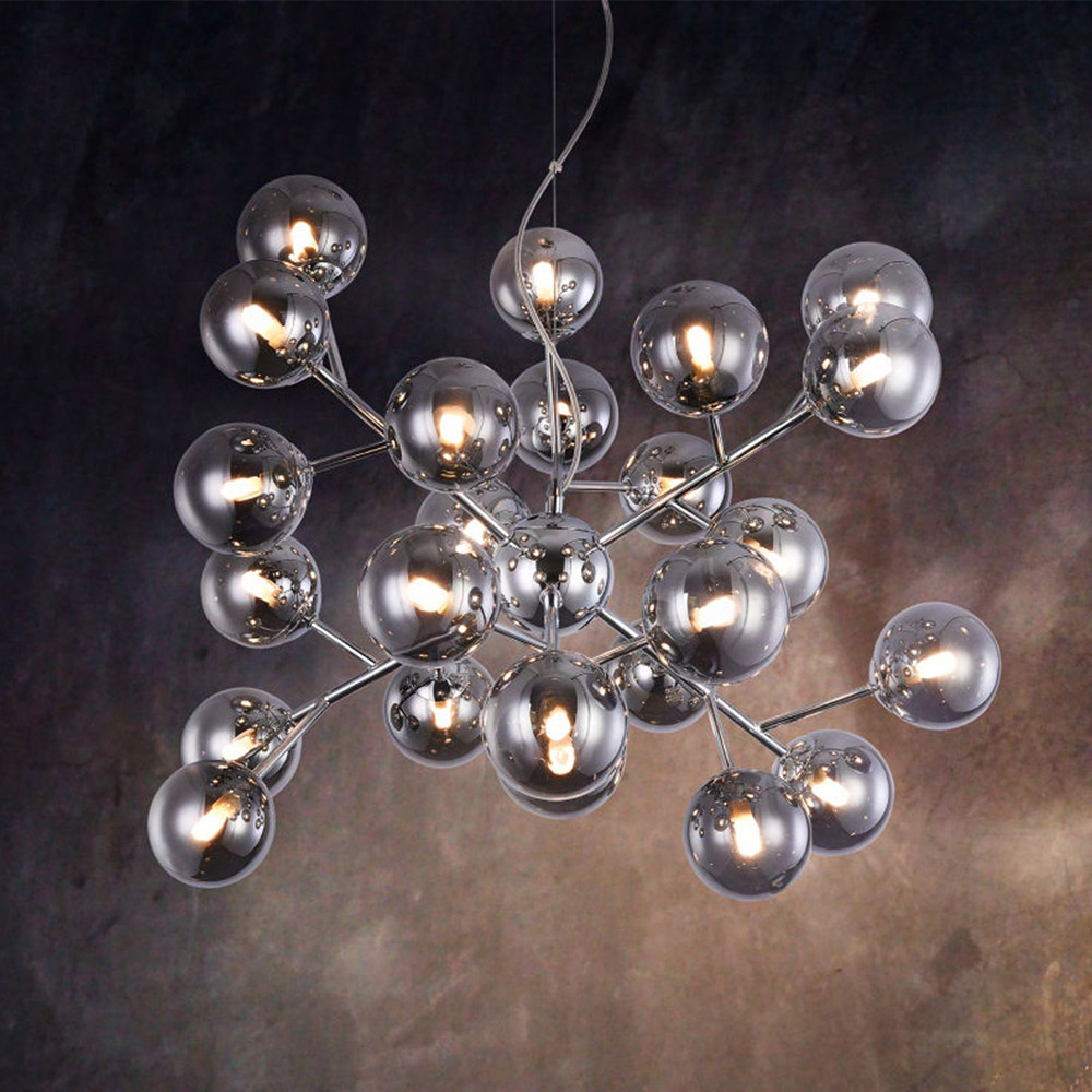 Lampadario Contemporaneo Dallas Metallo Cromo 24 Luci Diffusori Fumè MOD545PL-24CH