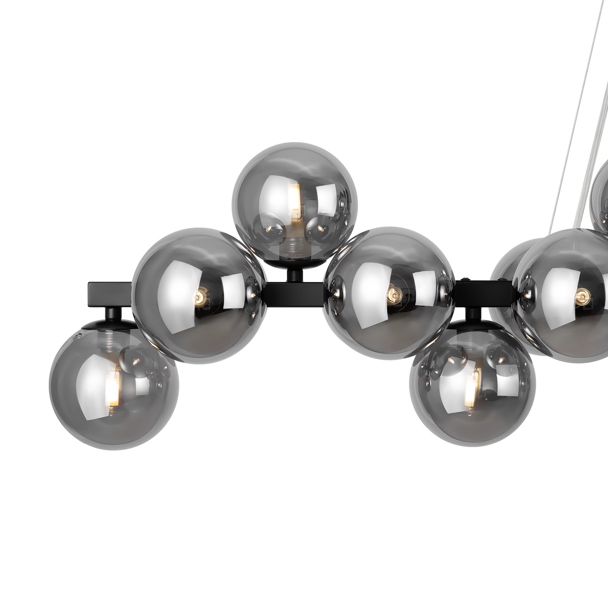 Lampadario Contemporaneo Dallas Metallo Nero 25 Luci Diffusori Vetro Neri MOD547PL-25B
