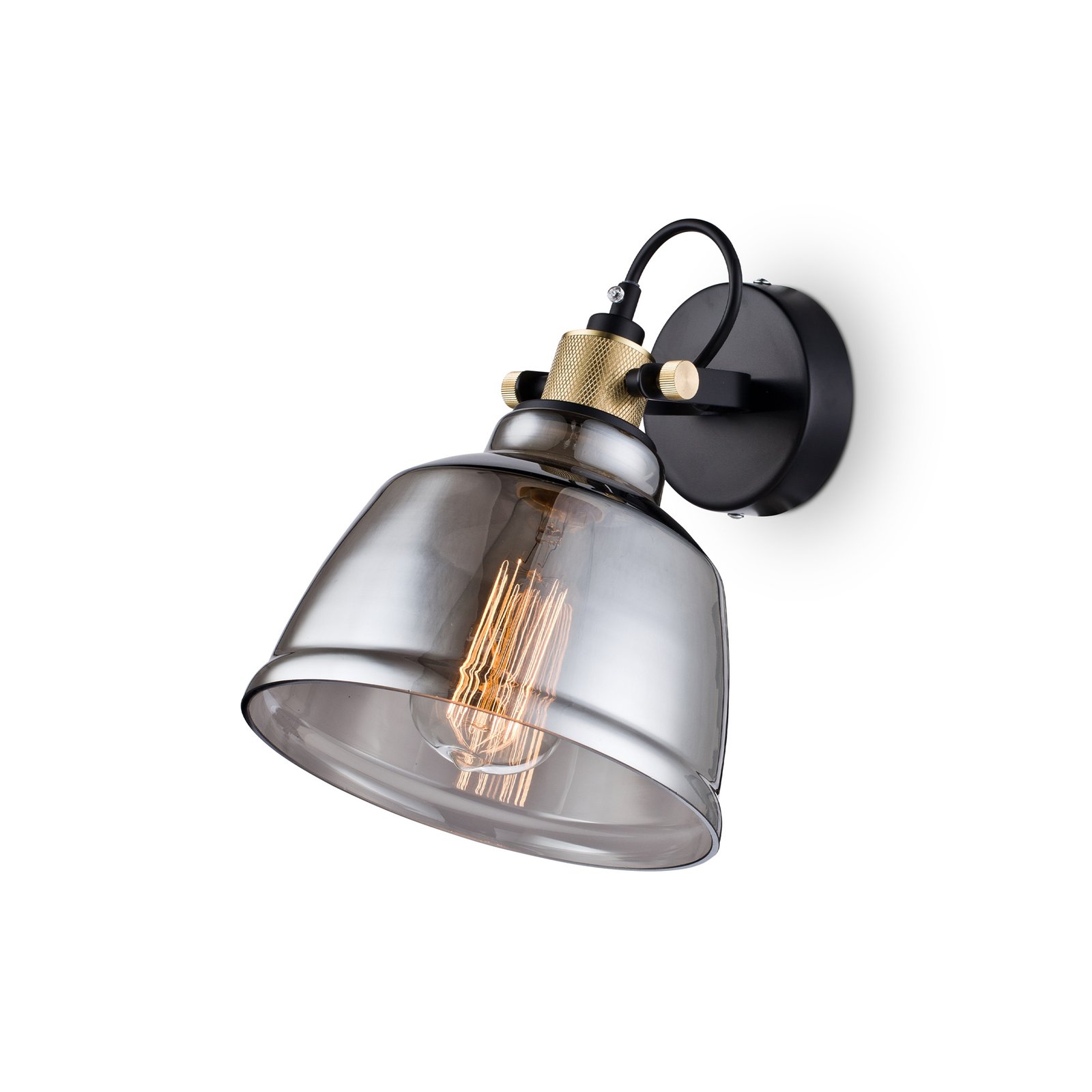 Applique Vintage Irving Metallo Nero 1 Luce Vetro Diffusore Vetro Fumè T163-01-C