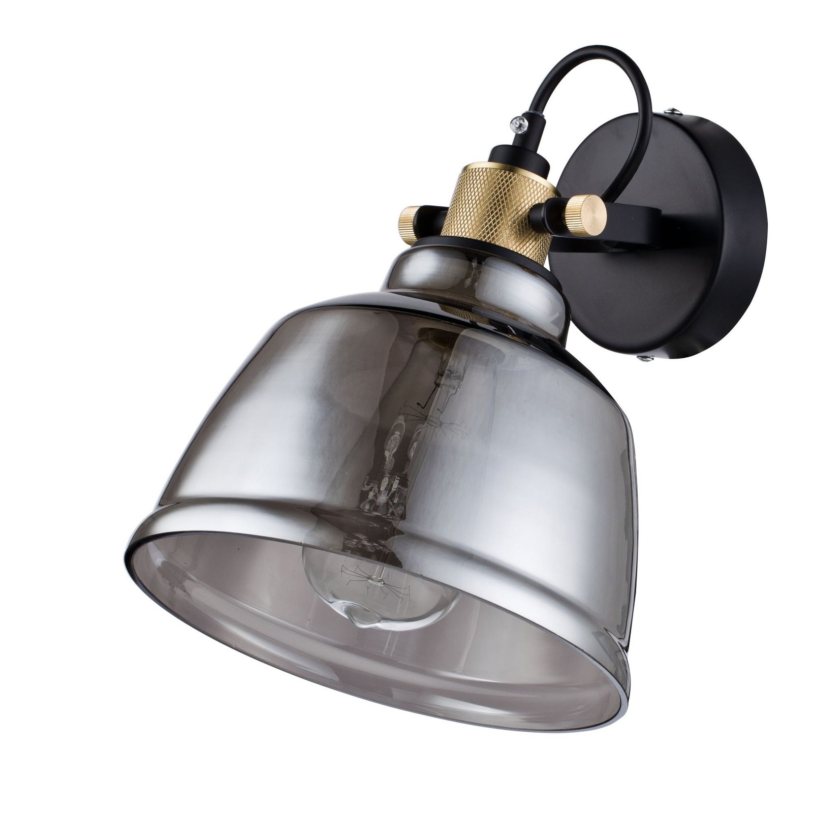 Applique Vintage Irving Metallo Nero 1 Luce Vetro Diffusore Vetro Fumè T163-01-C