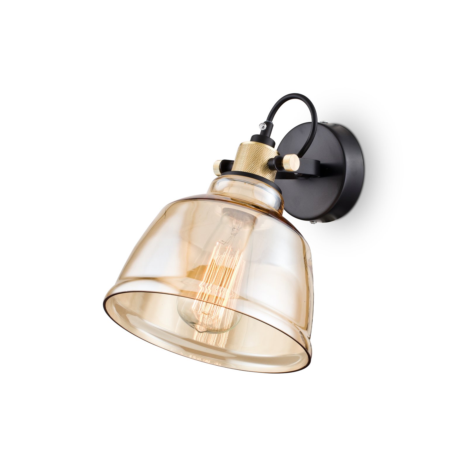 Applique Vintage Irving Metallo Nero 1 Luce Vetro Diffusore Vetro Ambra T163-01-R
