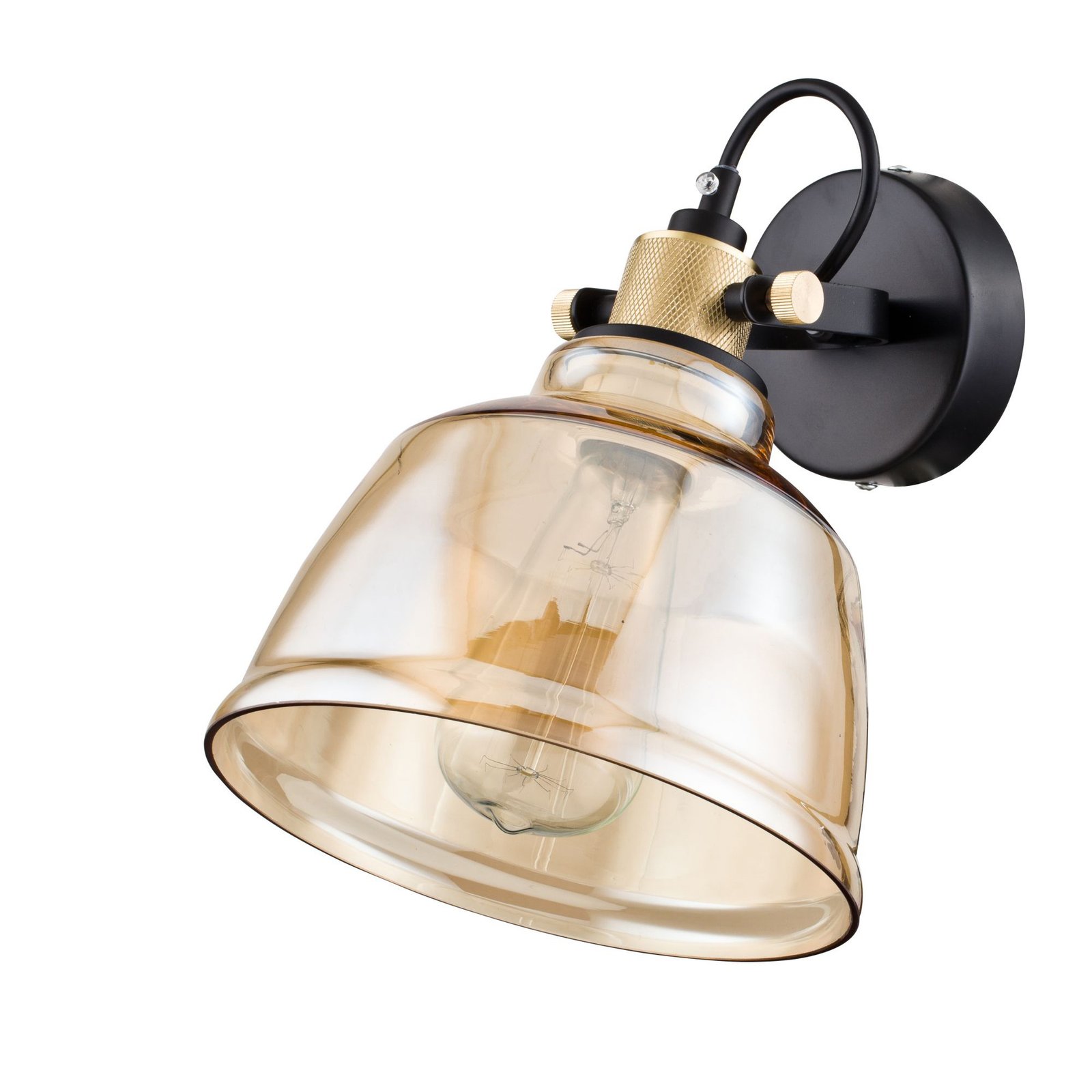 Applique Vintage Irving Metallo Nero 1 Luce Vetro Diffusore Vetro Ambra T163-01-R