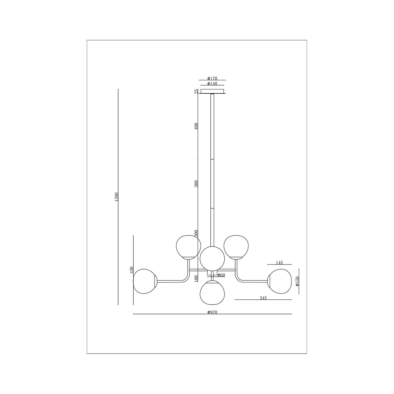 Lampadario Sospensione Erich Metallo Nichel 8 Luci Diffusori Bianchi MOD221-PL-08-N