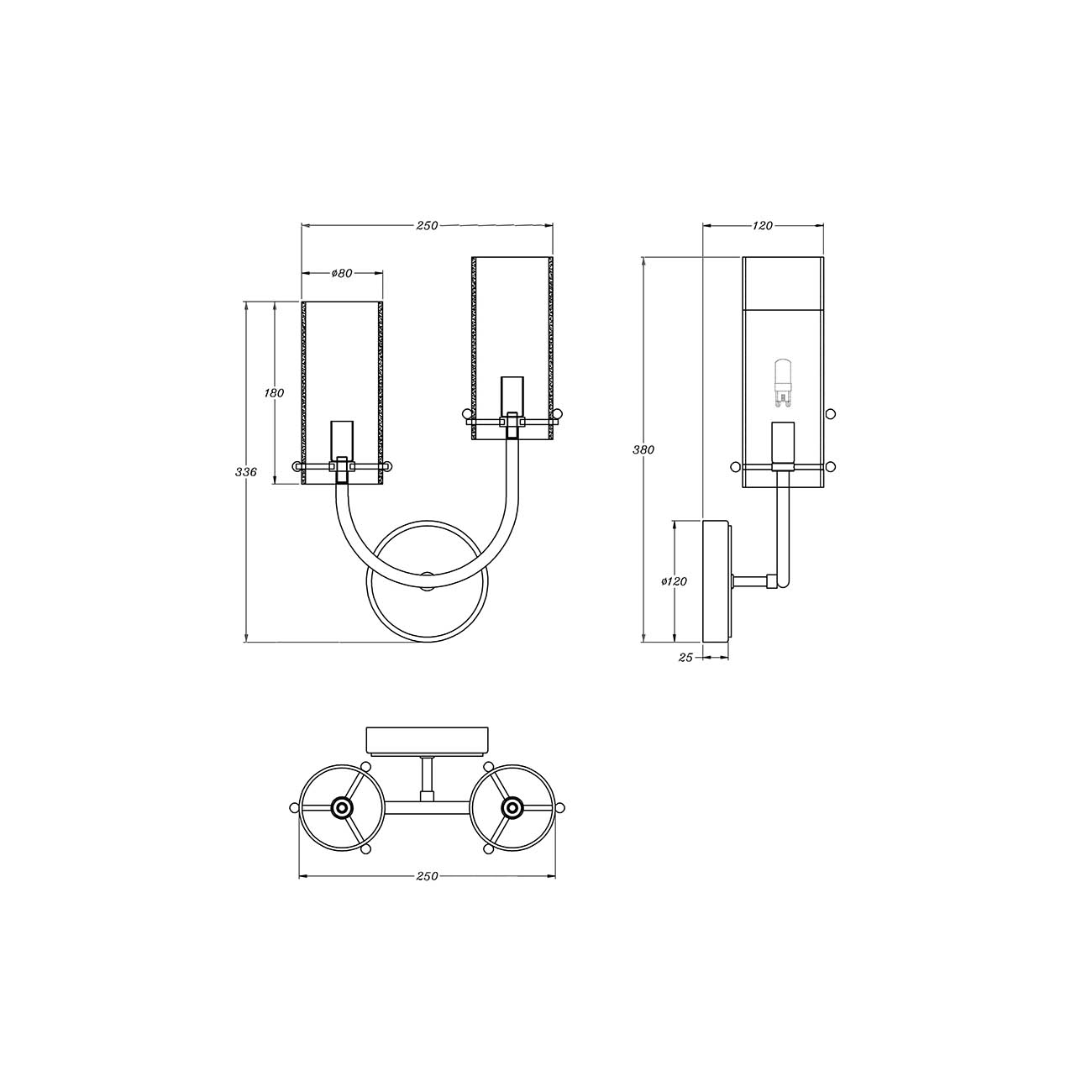 Applique Contemporanea Arco Struttura Metallo Ottone 1 Luce Diffusore Vetro MOD223WL-02BS1