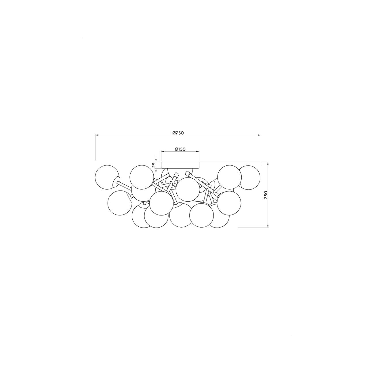 Plafoniera Contemporanea Dallas Metallo Oro 20 Luci Diffusori Cognac MOD545CL-20BS