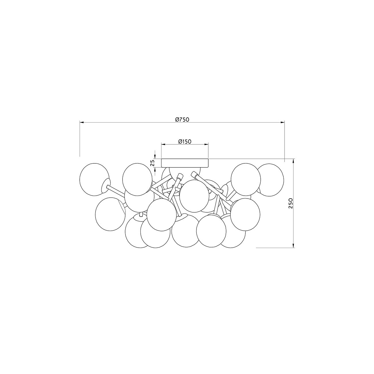 Lampadario Contemporaneo Dallas Metallo Cromo 20 Luci Diffusori Fumè MOD545PL-20CH