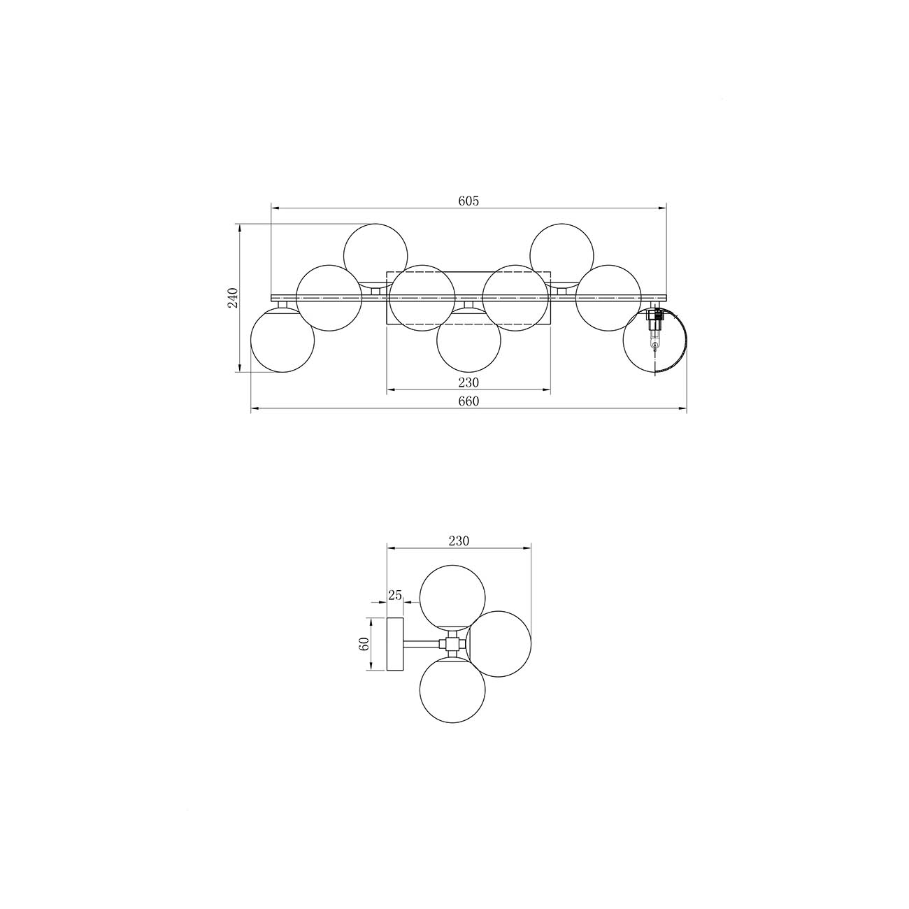 Applique Contemporanea Dallas Metallo Cromo 9 Luci Diffusori Fumè MOD547WL-09CH
