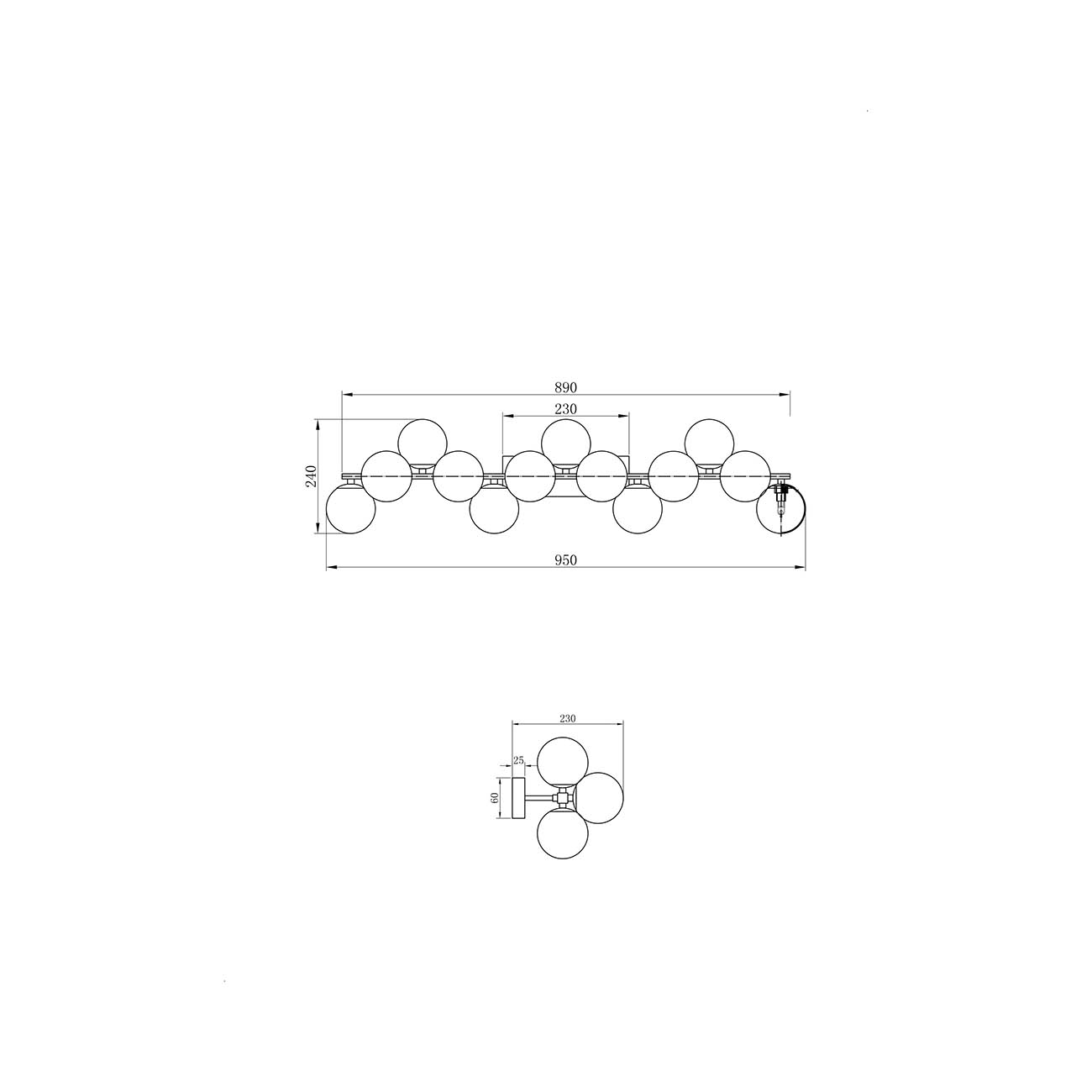 Applique Contemporanea Dallas Metallo Oro 13 Luci Diffusori Bianco Opaco MOD547WL-13BS