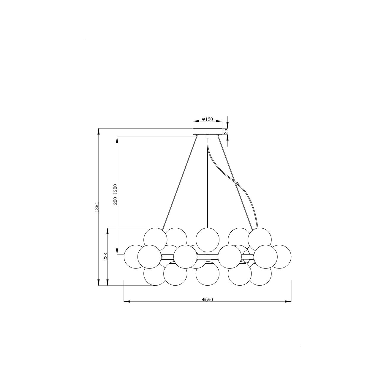 Lampadario Contemporaneo Dallas Metallo Oro 25 Luci Diffusori Ambra MOD548PL-25G