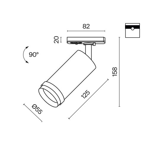 Faretto Per Binari Focus Zoom Alluminio Nero Led Integrato 12W Ip20 4000K TR021-1-124K-Z-B