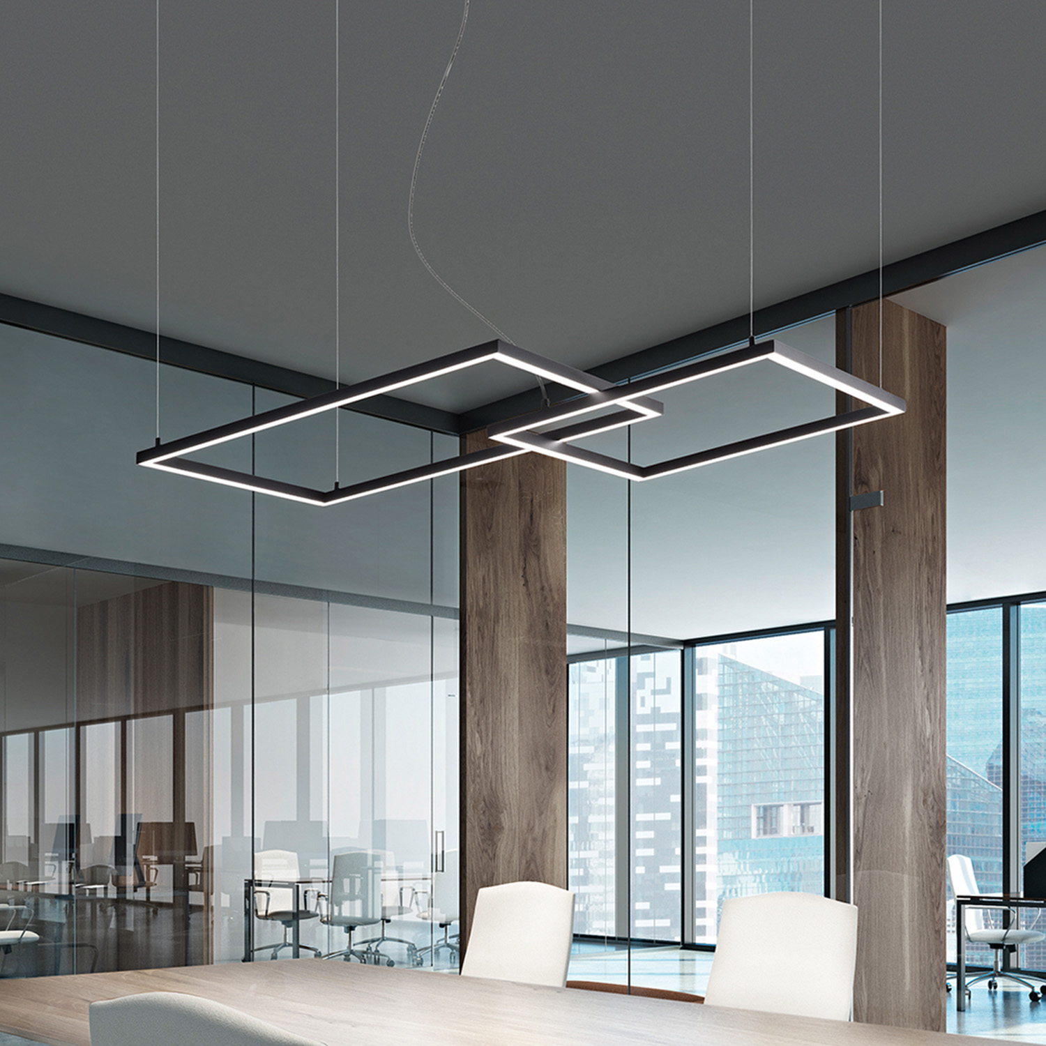 Sospensione Moderna Cross Alluminio Nero Opaco Led 64W Dimmerabile Ip20