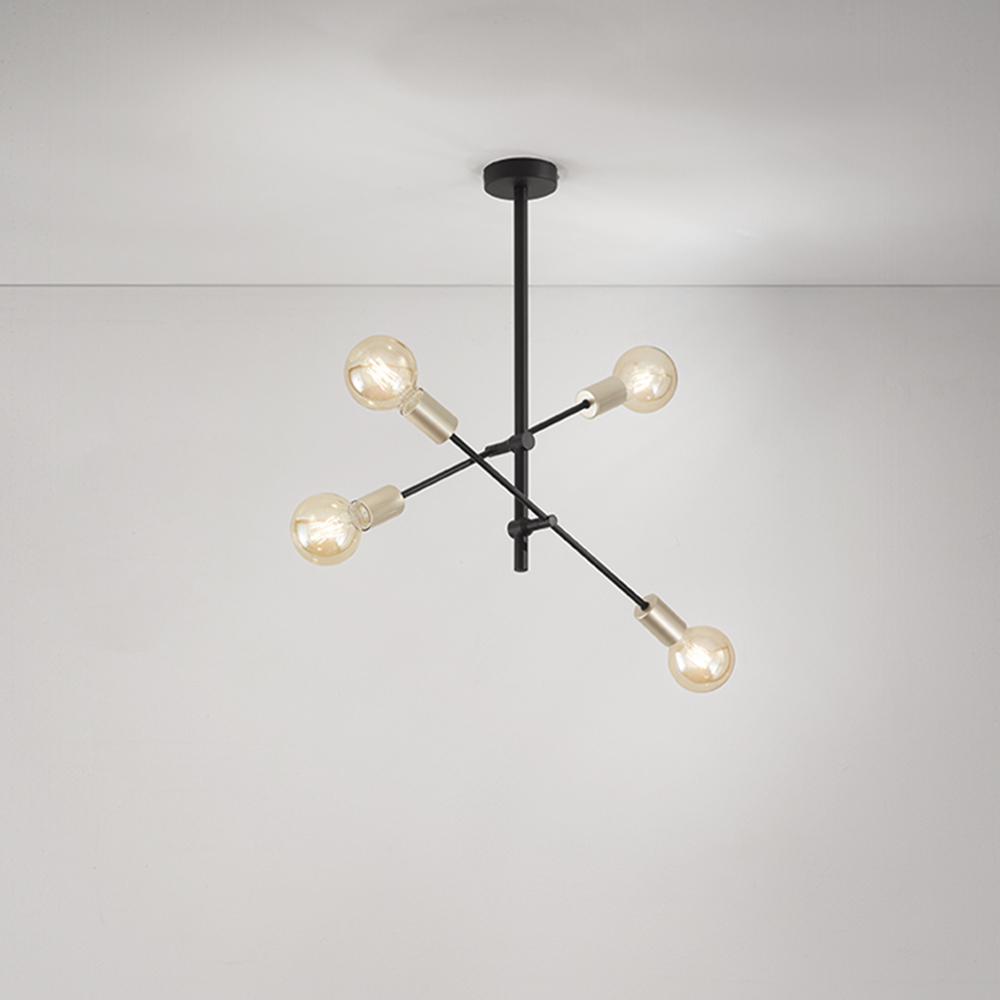 Plafoniera Industrial-Minimal-Nordico Vector Metallo Nero 4 Luci E27 6604N
