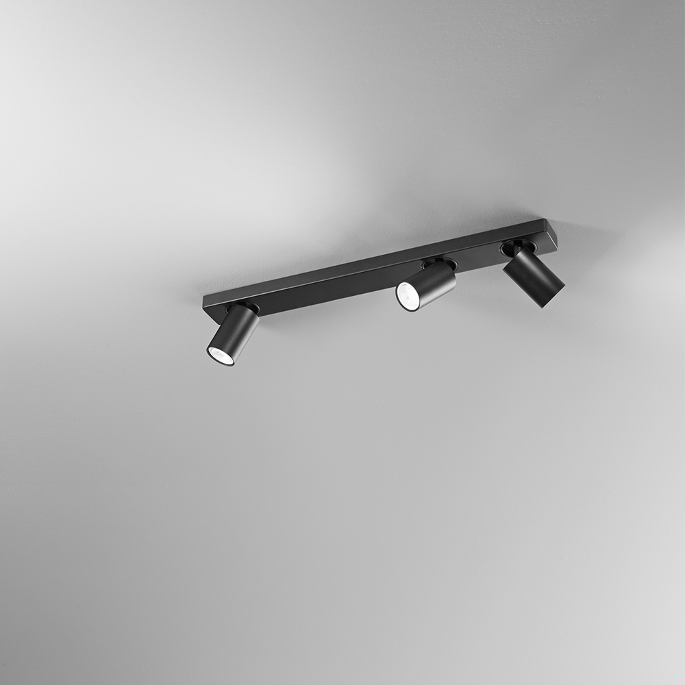 Spot Cilindrico Moderno Oddy Alluminio Nero 3 Luci Gu10