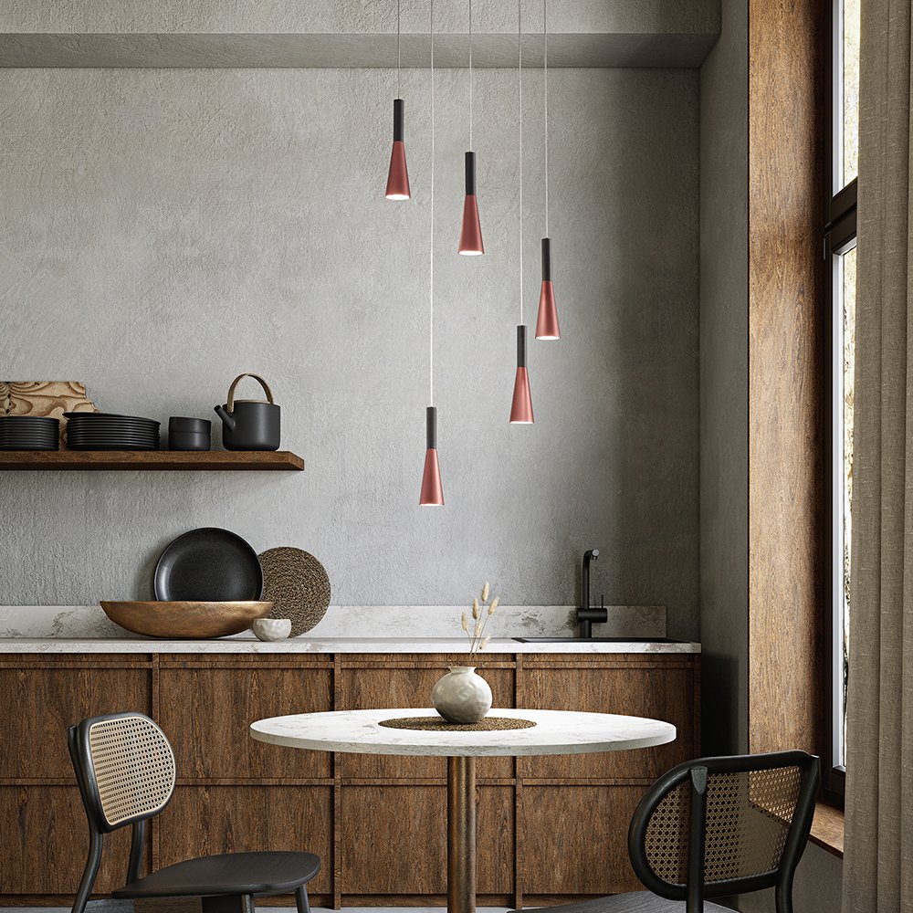 Lampadario Minimal Cone Metallo Oro Acrilico Nero 5 Luci Led 7W 3000K 8208NLC