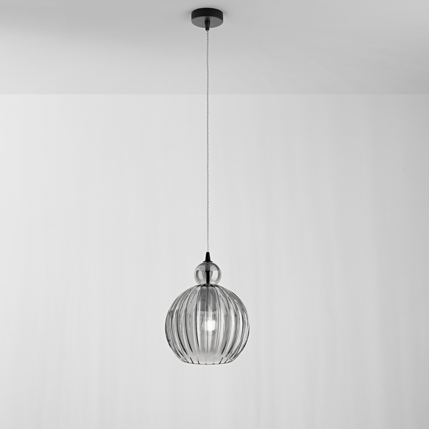 Sospensione Contemporanea Metallo Vetro Fumè 1 Luce E27 Ip20 D32